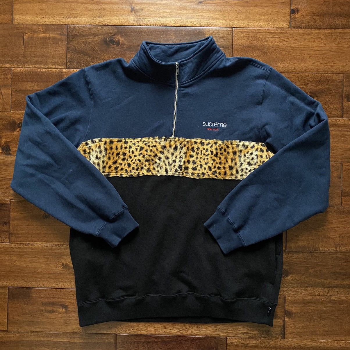 Supreme Leopard Panel Half Zip Sweatshirt | Grailed