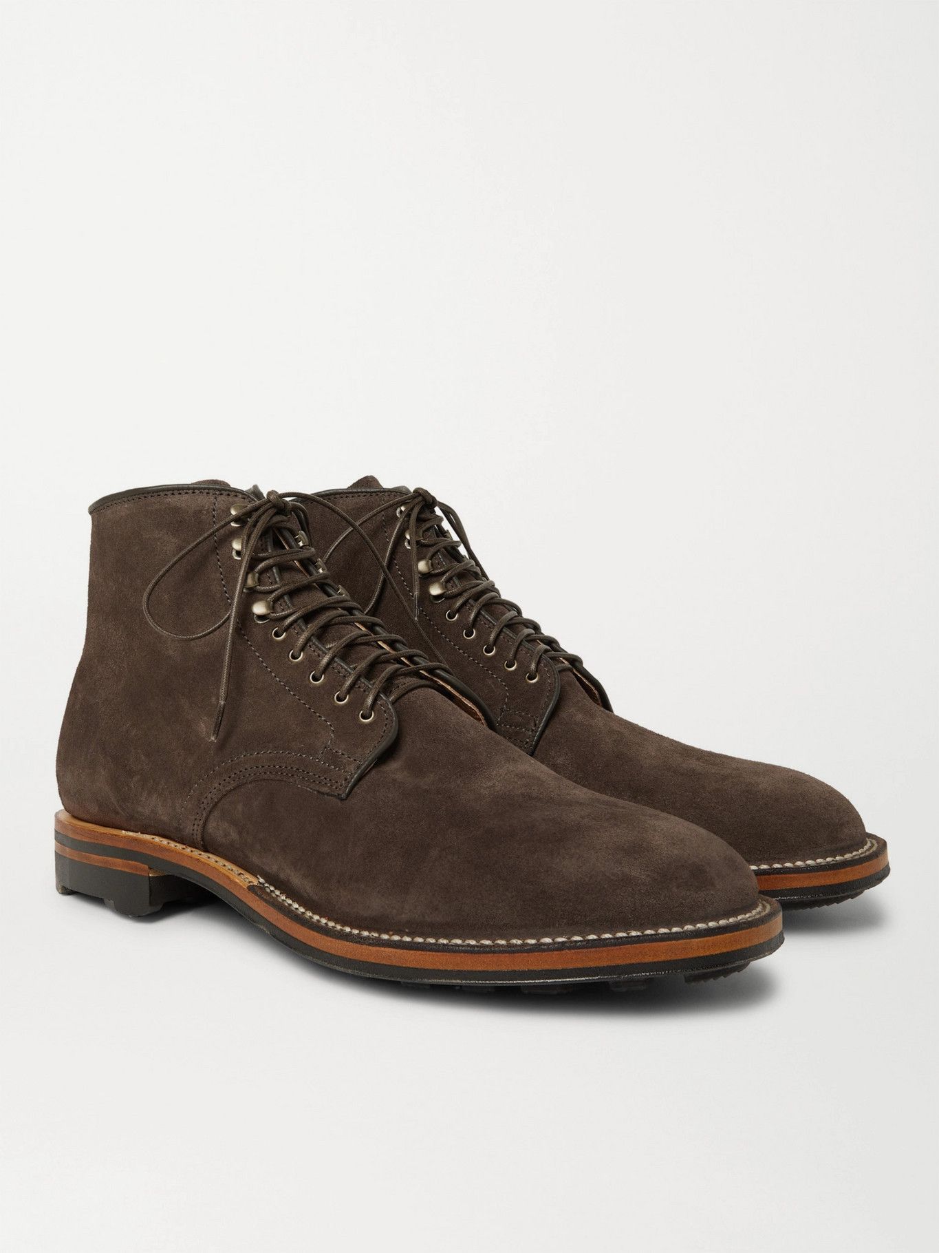 Viberg Zabri Leather-Trimmed Suede Derby Boots Tan Chocolate Size US 10 / EU 43 - 4 Thumbnail