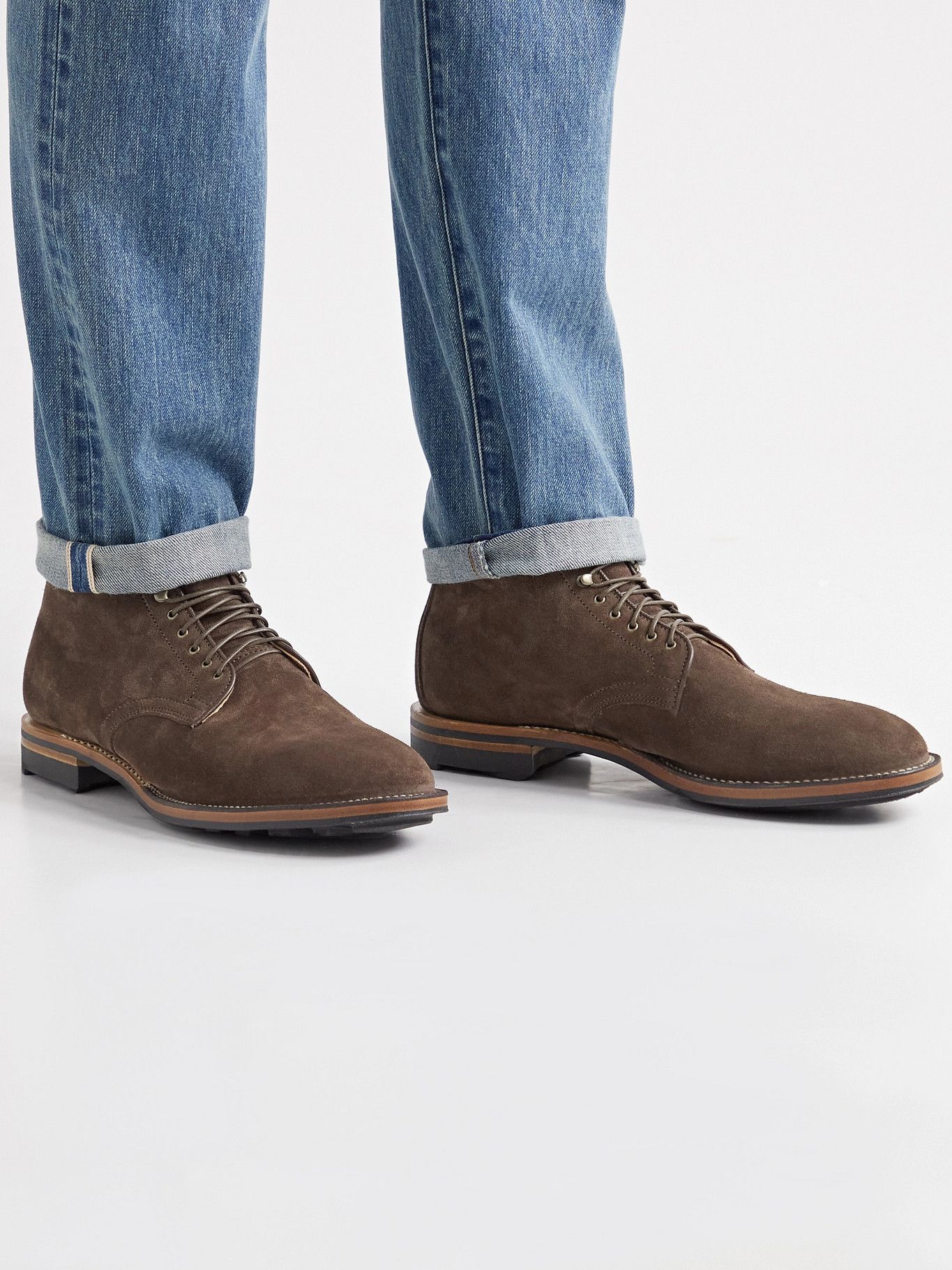 Viberg Zabri Leather-Trimmed Suede Derby Boots Tan Chocolate Size US 10 / EU 43 - 2 Thumbnail