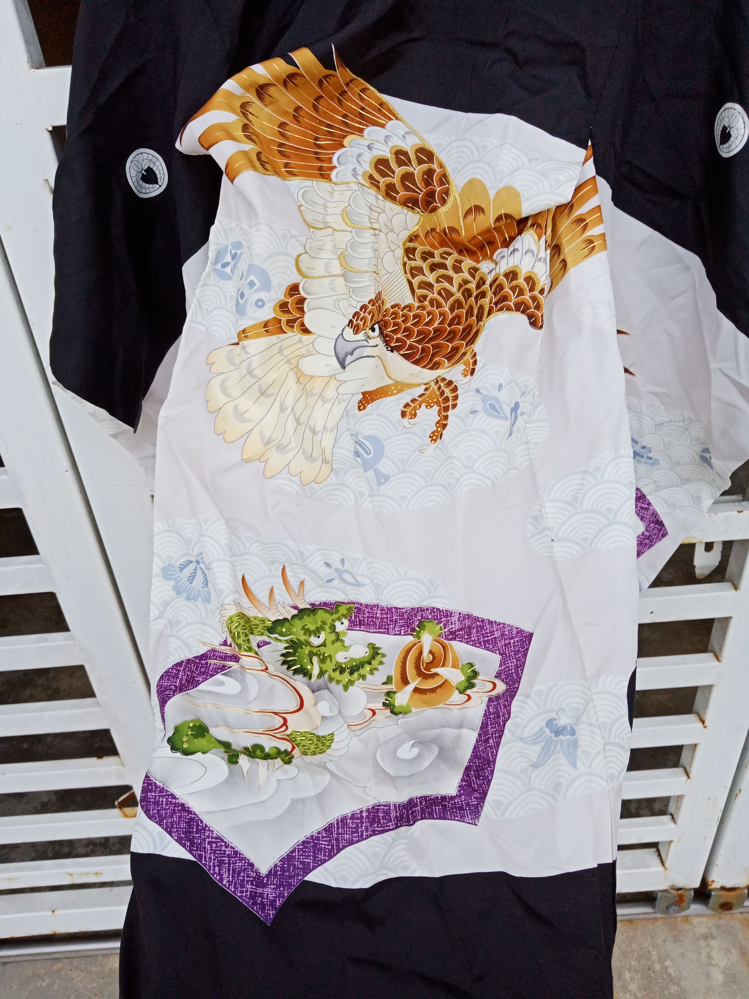 Japanese Brand Kimono Haori Silk Myth Dragon X Eagle Falcon Spell Out Size US S / EU 44-46 / 1 - 7 Thumbnail