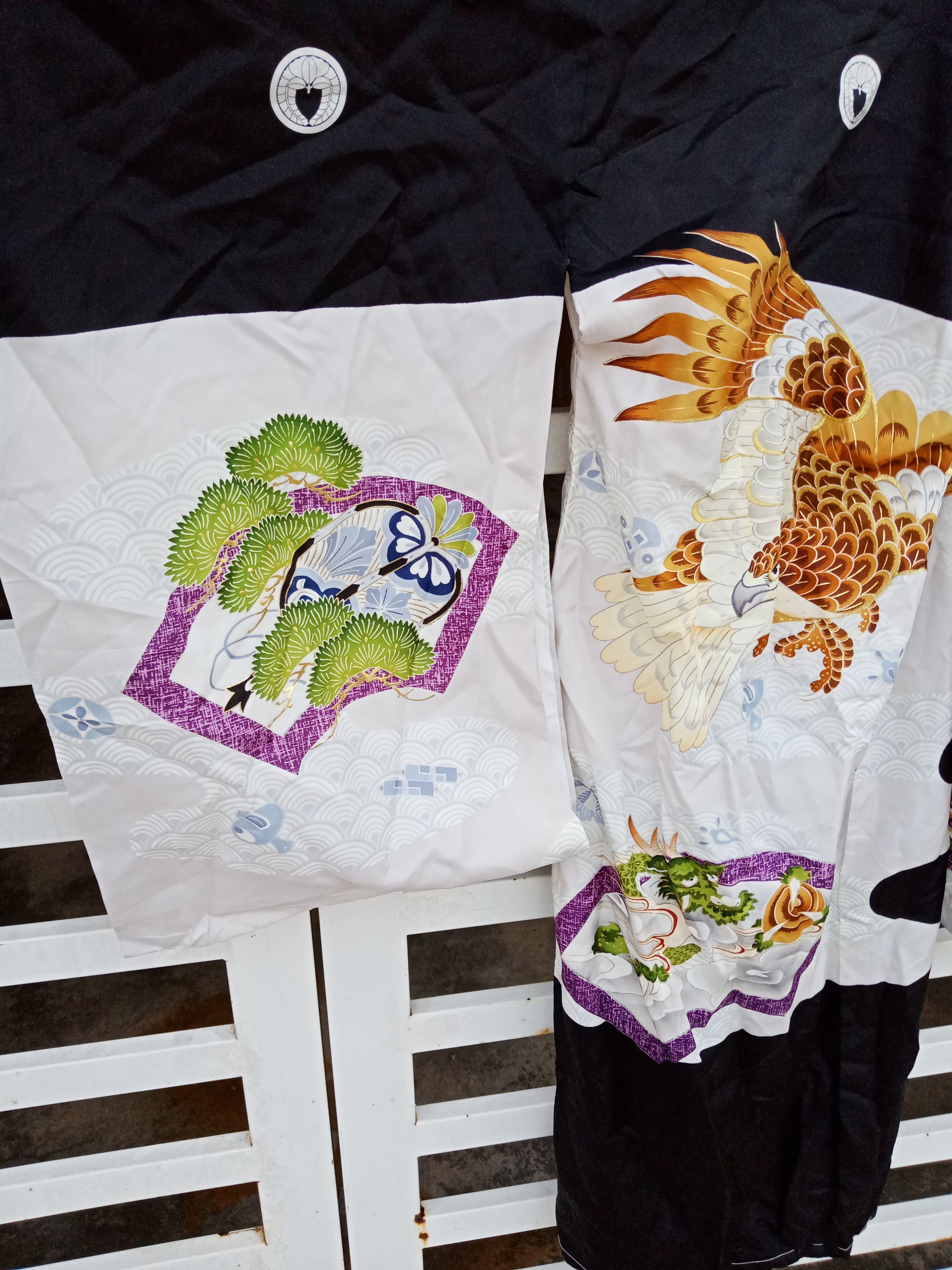 Japanese Brand Kimono Haori Silk Myth Dragon X Eagle Falcon Spell Out Size US S / EU 44-46 / 1 - 8 Thumbnail