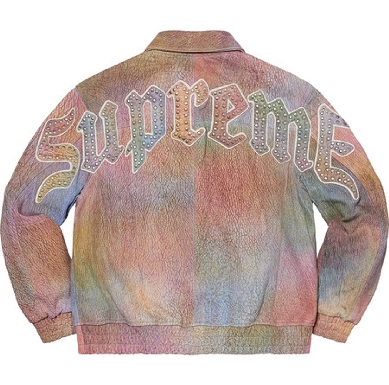 Supreme NEW Supreme Pebbled Leather Varsity Jacket - Rainbow