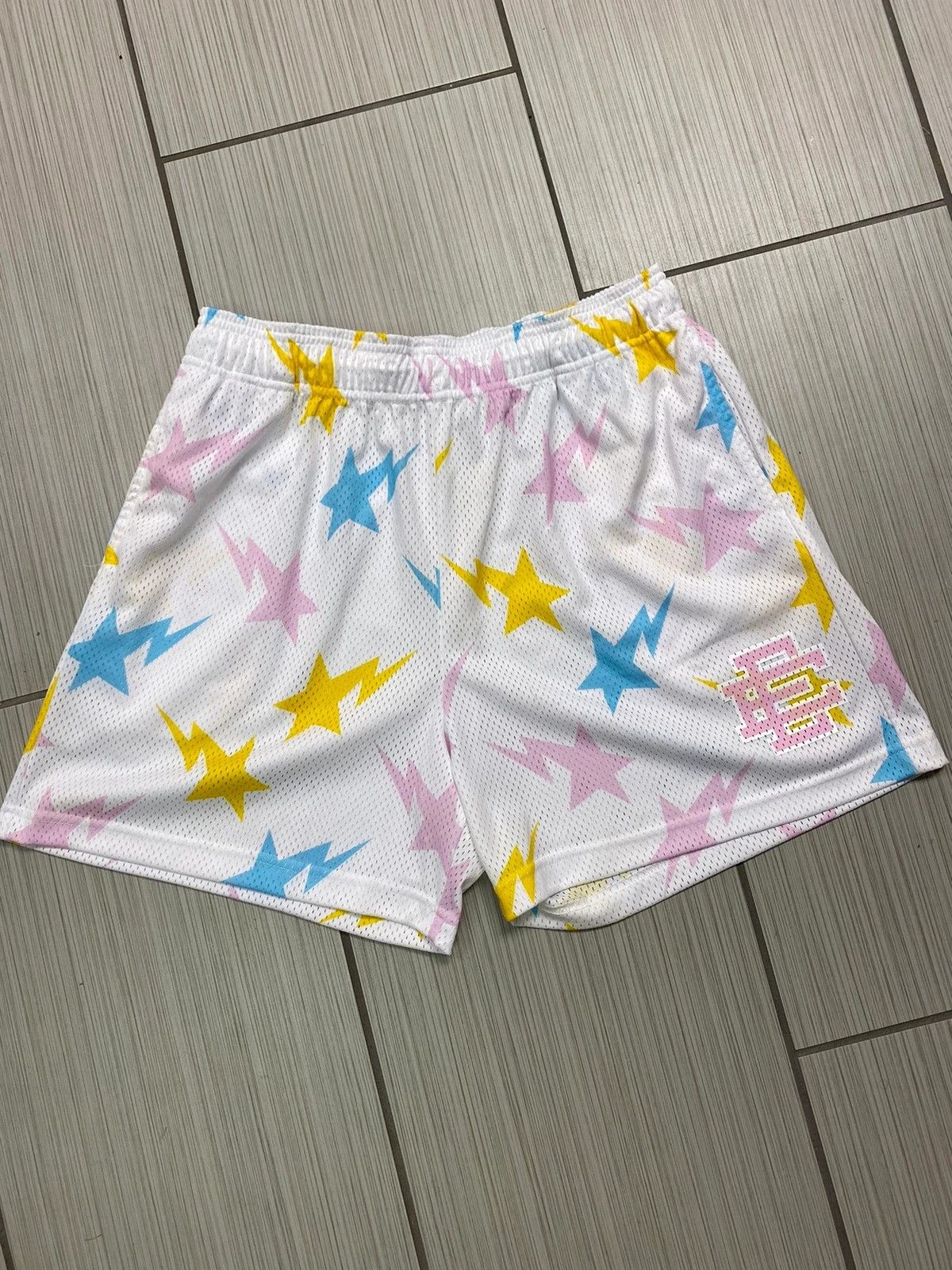 Bape Eric Emanuel x BAPE EE Basic Short White/Yellow/Blue/Pink Grailed