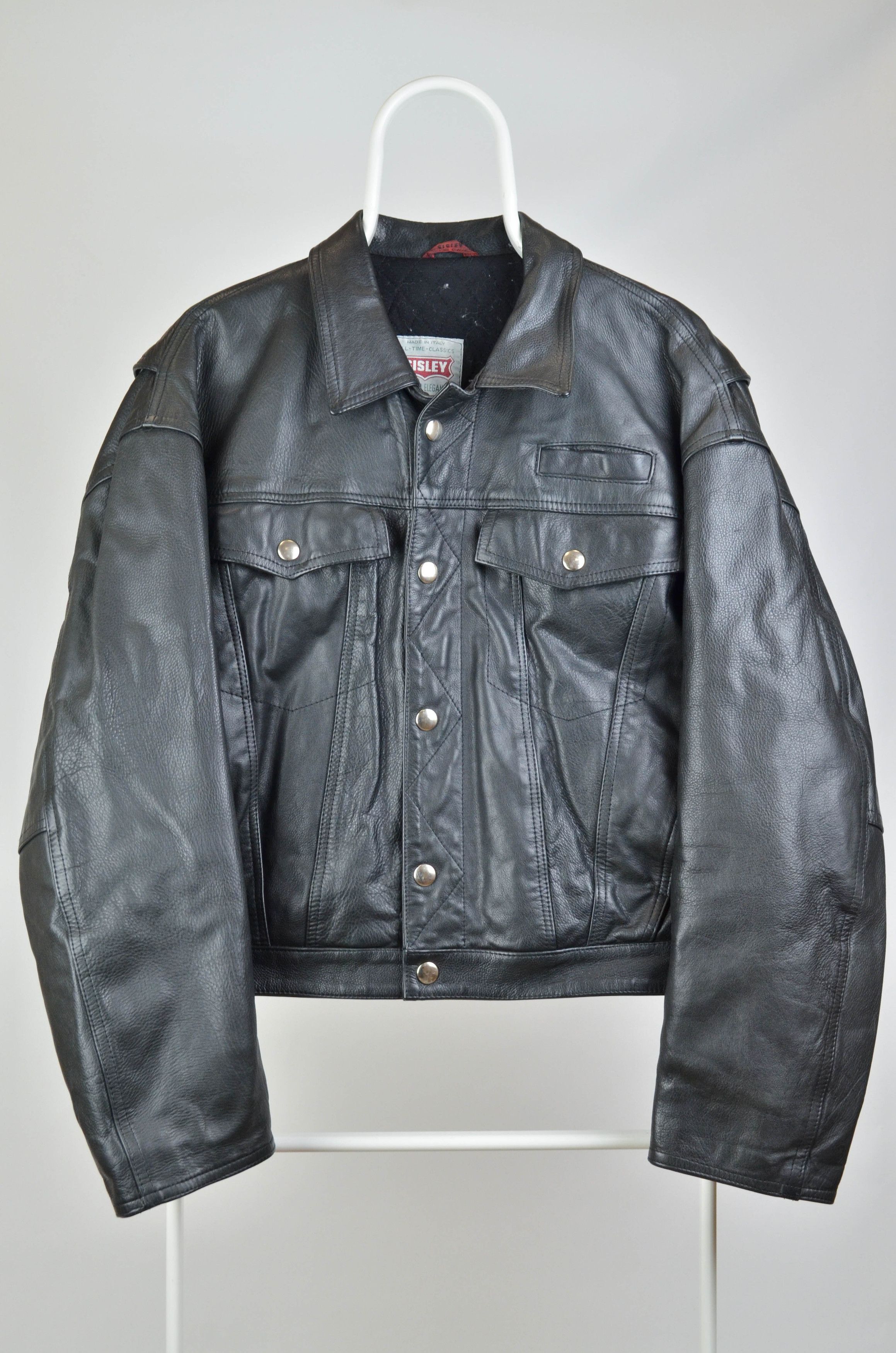 90s Sisley Vintage Leather Trucker Jacket 2045AC