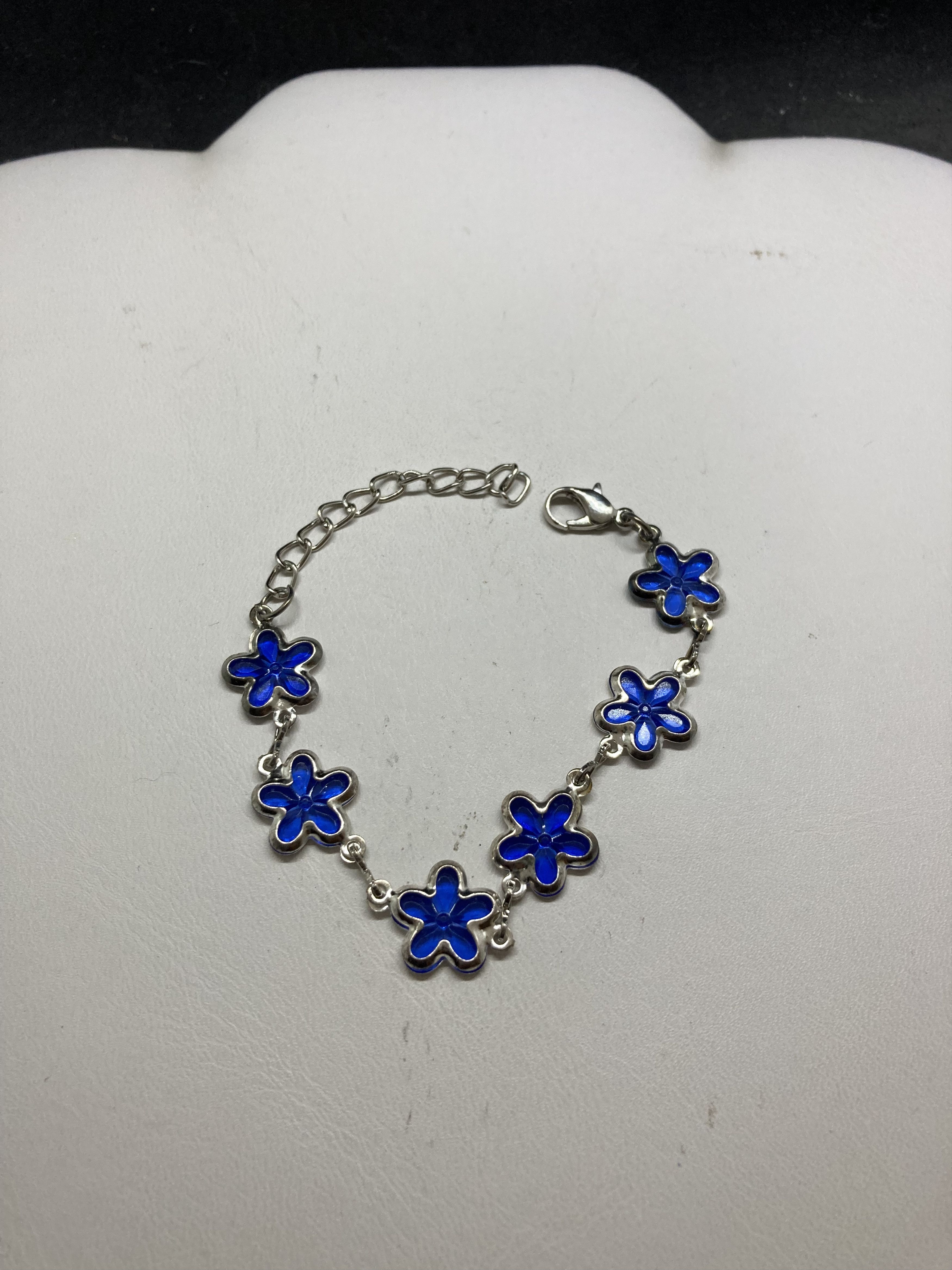 Blue flower bead Tibetan Silver Chain Bracelet