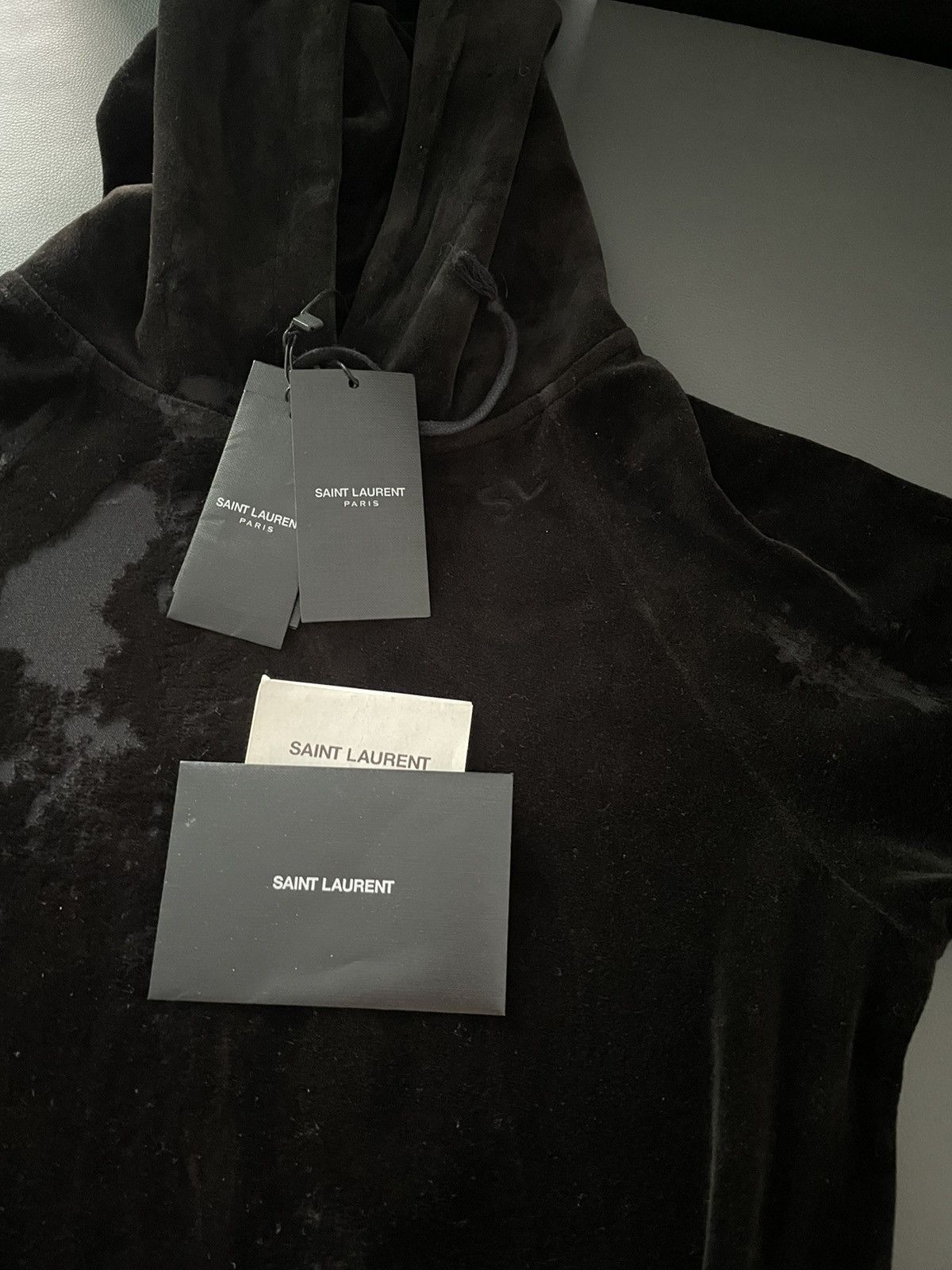 Hedi Slimane × Saint Laurent Paris × Yves Saint Laurent NEW SL Logo Distressed Destroy Velvet Hoodie LimitedEdition Size US S / EU 44-46 / 1 - 21 Thumbnail