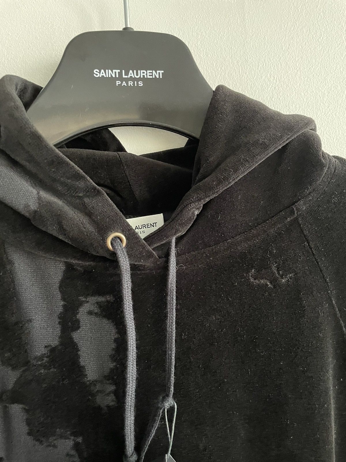 Hedi Slimane × Saint Laurent Paris × Yves Saint Laurent NEW SL Logo Distressed Destroy Velvet Hoodie LimitedEdition Size US S / EU 44-46 / 1 - 13 Thumbnail