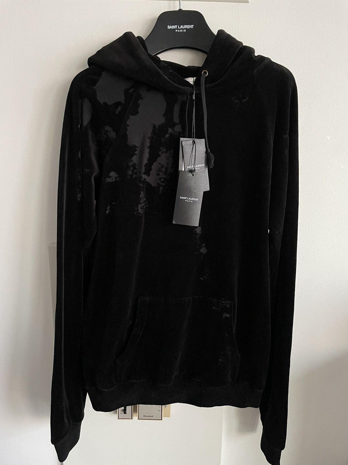 Hedi Slimane × Saint Laurent Paris × Yves Saint Laurent NEW SL Logo Distressed Destroy Velvet Hoodie LimitedEdition Size US S / EU 44-46 / 1 - 23 Thumbnail