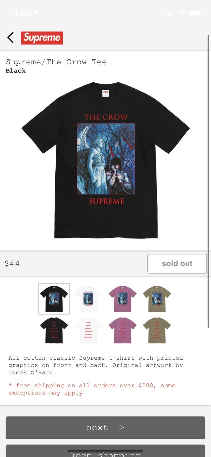 Supreme The Crow Tee (FW21) - $44