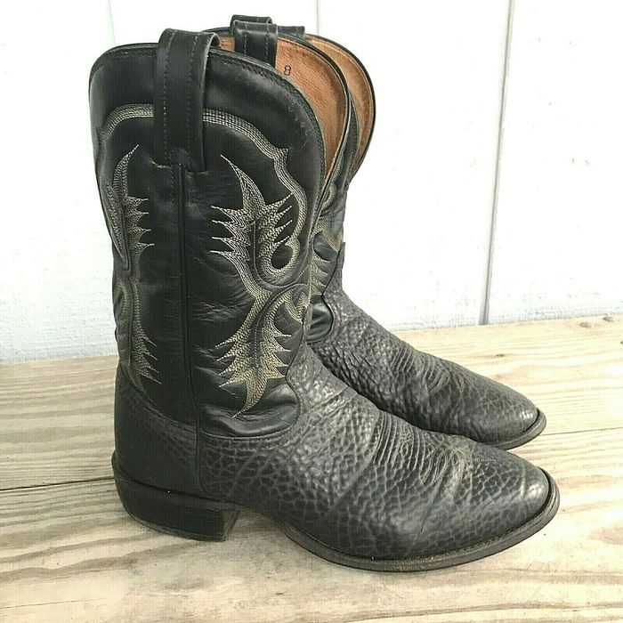 Tony Lama Tony Lama CT2036 Black Bullhide Leather Roper Cowboy Boots ...