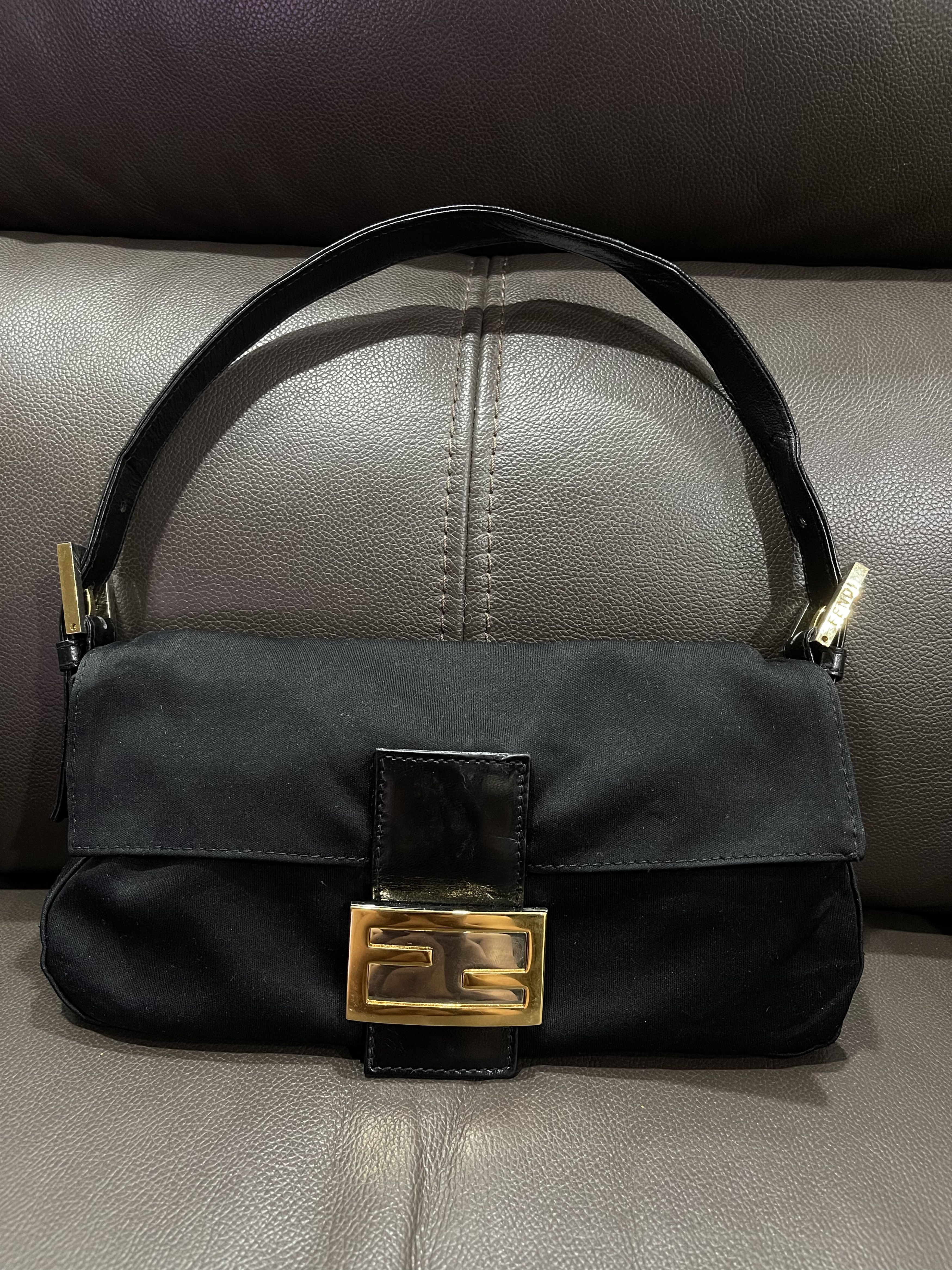 Vintage Fendi Mama Baguette Black Neoprene Leather Handbag