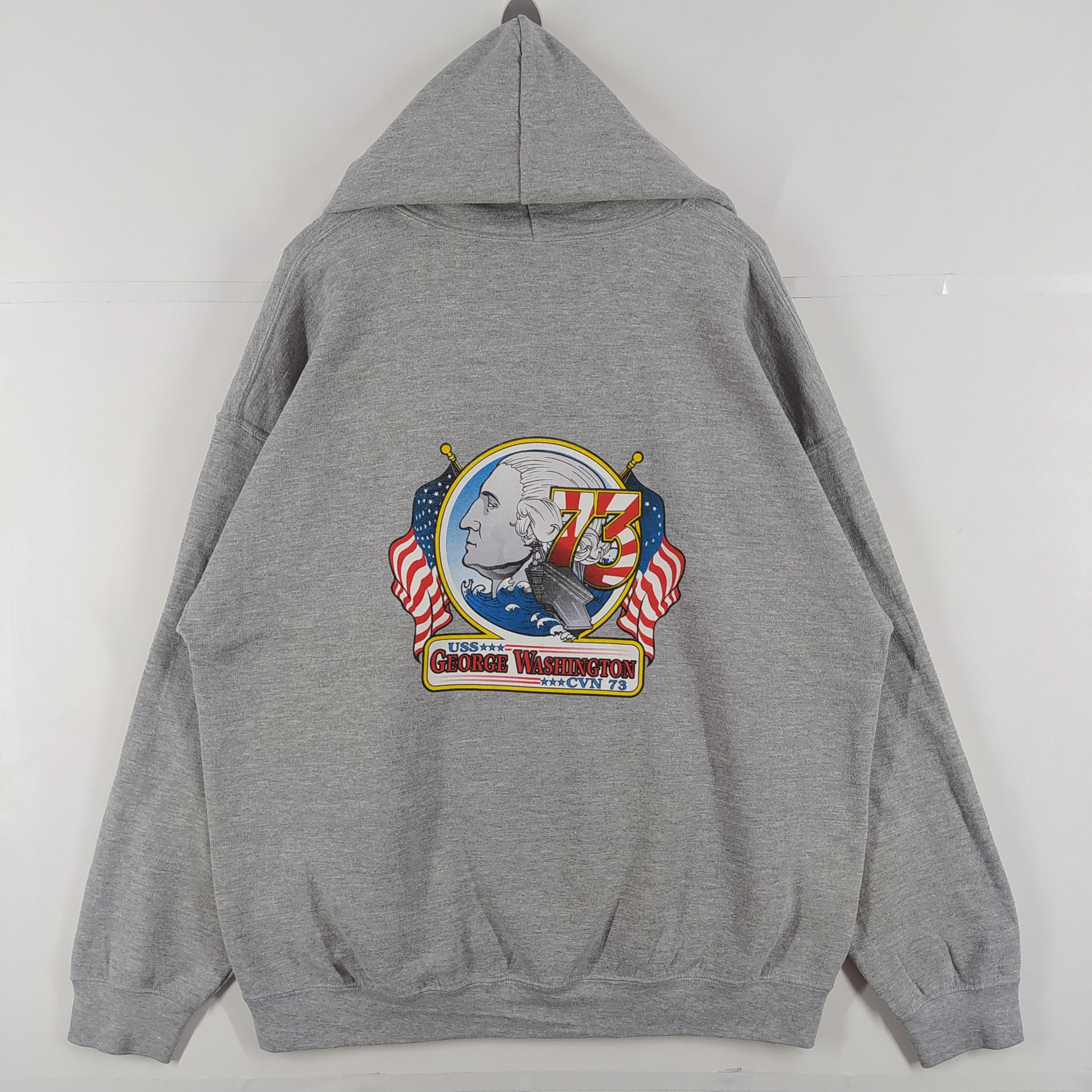 Gildan George Washington Big Backprint By Gildan Grey Hoodie Size US XL / EU 56 / 4 - 1 Thumbnail