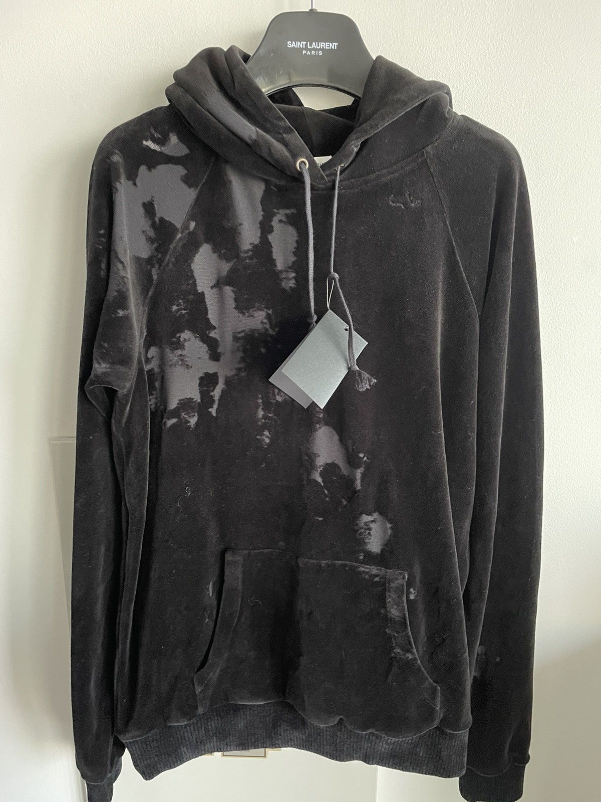 Hedi Slimane × Saint Laurent Paris × Yves Saint Laurent New SL Logo Velvet Distressed Ripped Hoodie Limited Edition Size US M / EU 48-50 / 2 - 10 Thumbnail