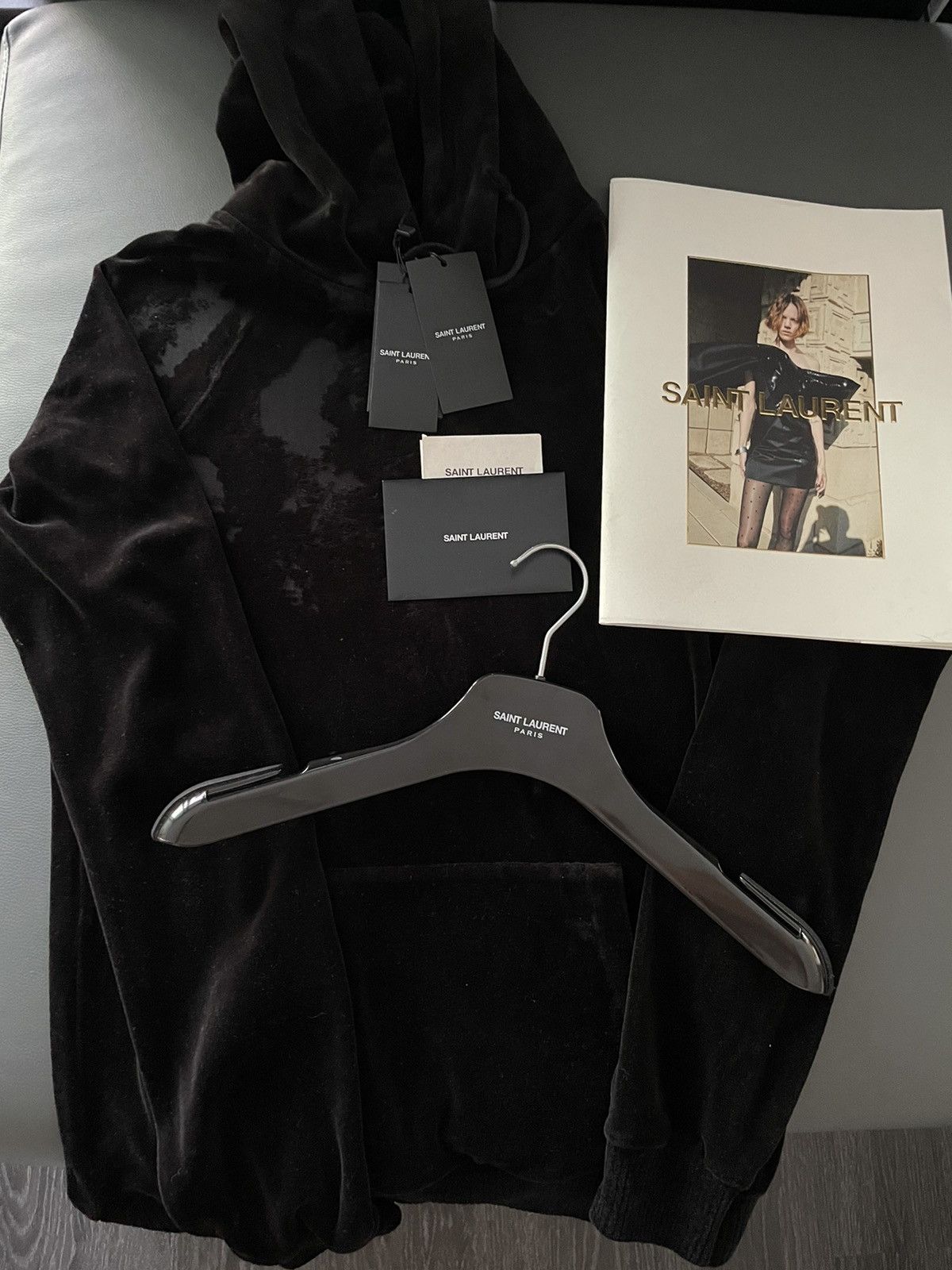 Hedi Slimane × Saint Laurent Paris × Yves Saint Laurent New SL Logo Velvet Distressed Ripped Hoodie Limited Edition Size US M / EU 48-50 / 2 - 2 Thumbnail
