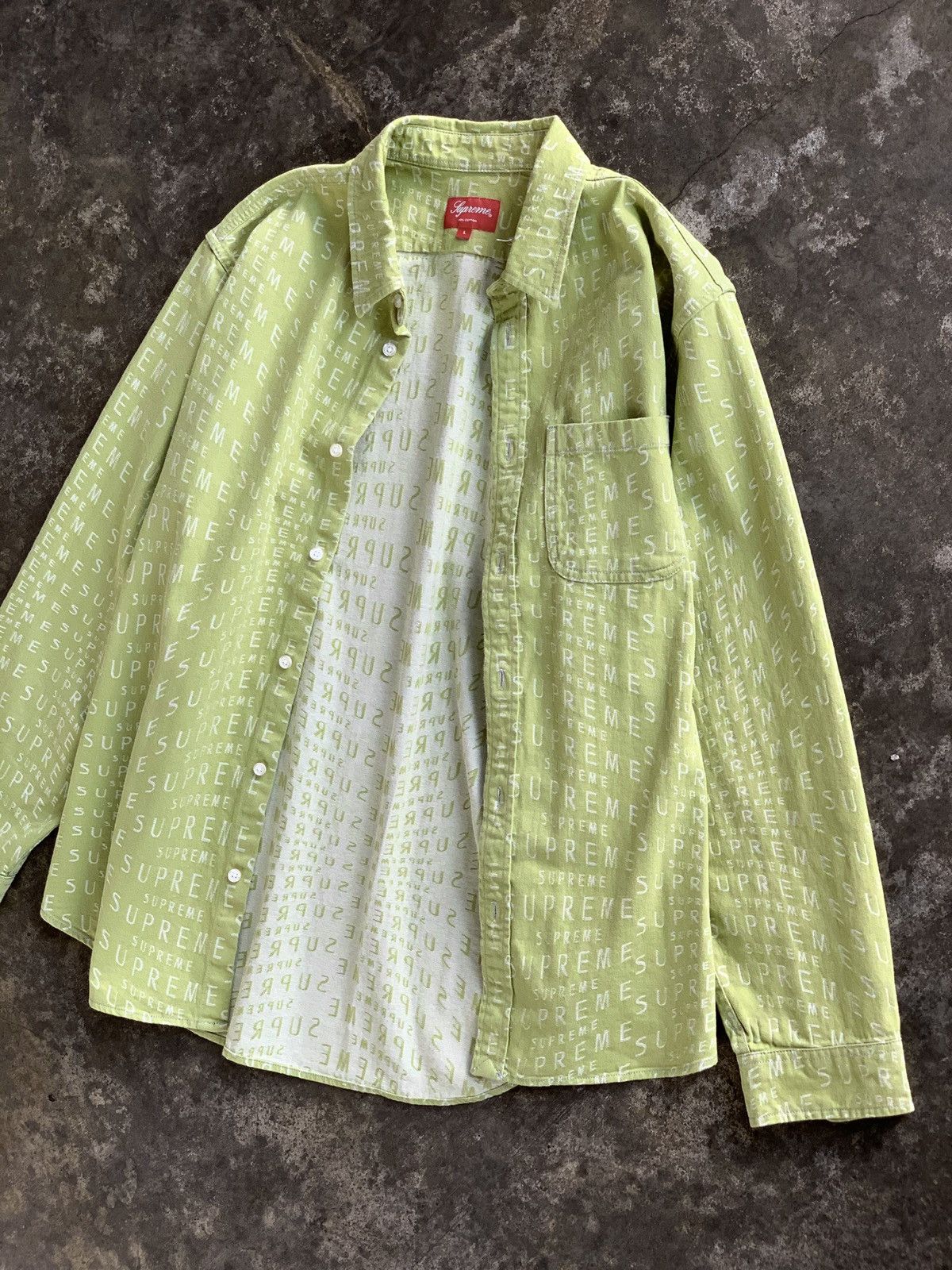Supreme Warp Jacquard Logos Denim Shirt Sage