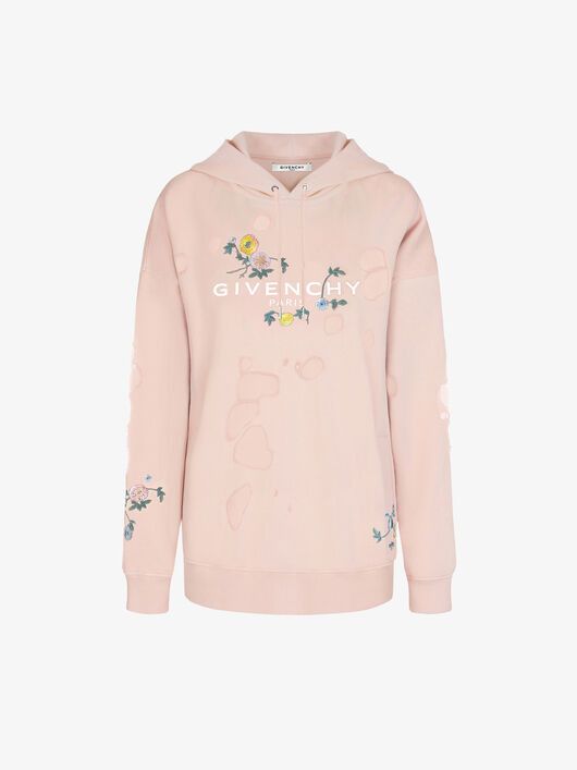 Givenchy Pink Floral Destroyed Logo Hoodie Grailed
