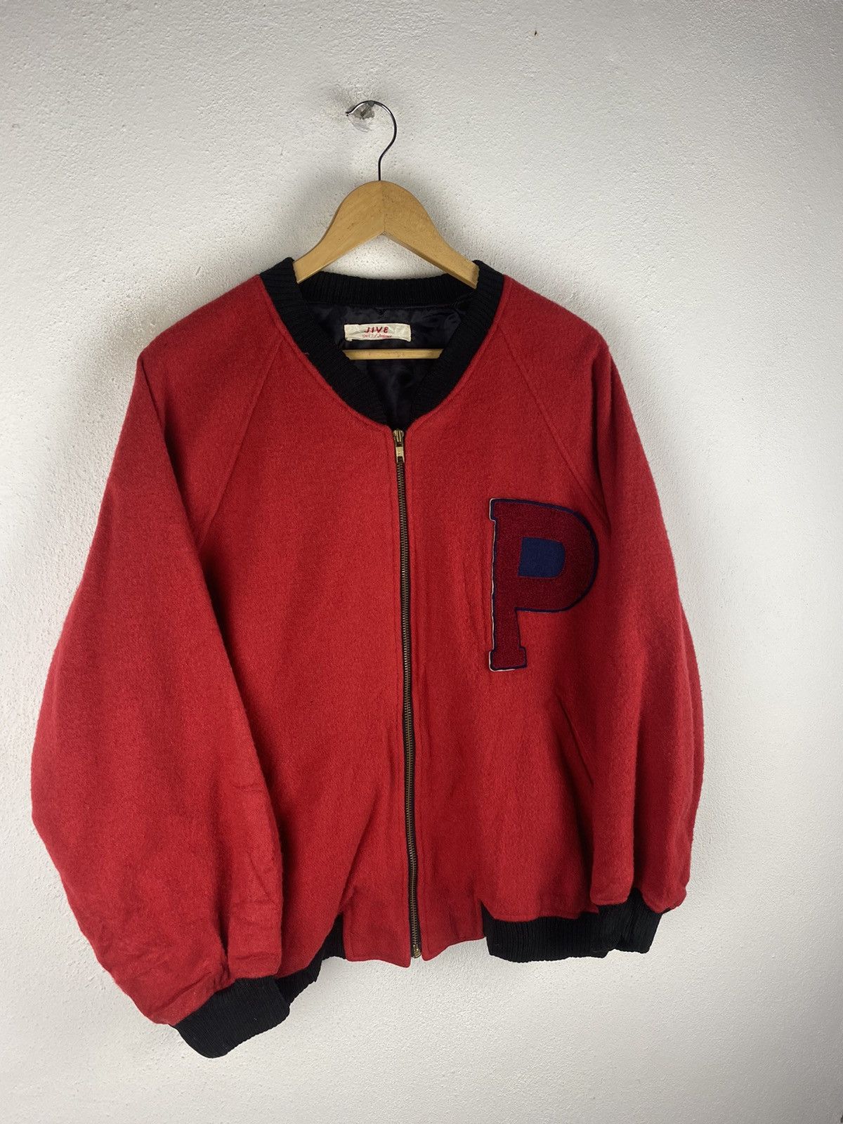 Vintage Jive Vintage Red Varsity Bomber Jacket - Retro Wool Blend Size US L / EU 52-54 / 3 - 3 Thumbnail