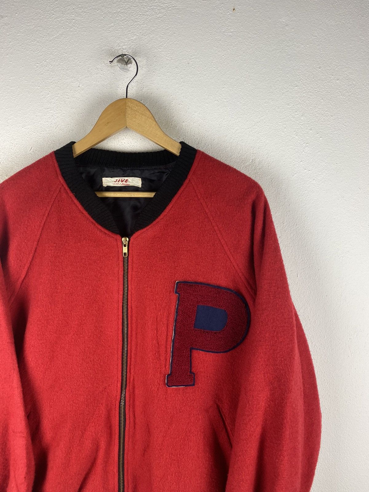Vintage Jive Vintage Red Varsity Bomber Jacket - Retro Wool Blend Size US L / EU 52-54 / 3 - 6 Thumbnail