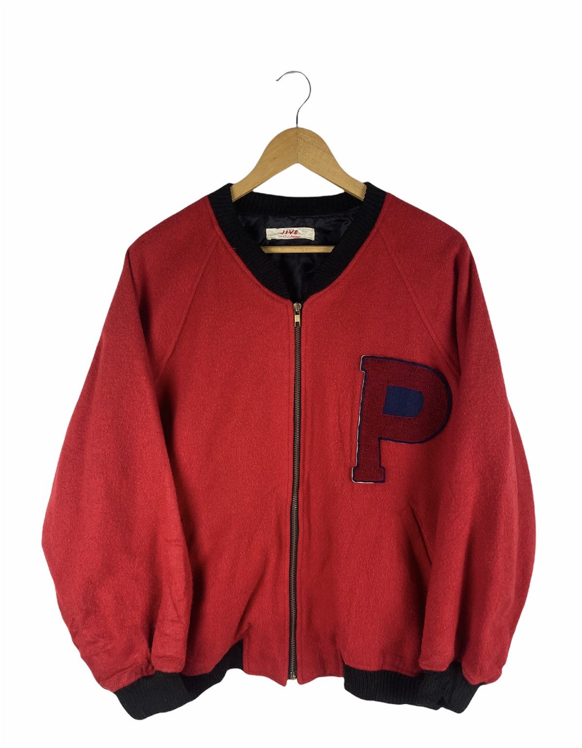 Vintage Jive Vintage Red Varsity Bomber Jacket - Retro Wool Blend Size US L / EU 52-54 / 3 - 1 Thumbnail