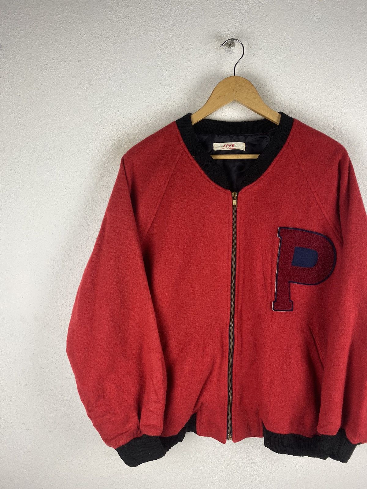 Vintage Jive Vintage Red Varsity Bomber Jacket - Retro Wool Blend Size US L / EU 52-54 / 3 - 4 Thumbnail