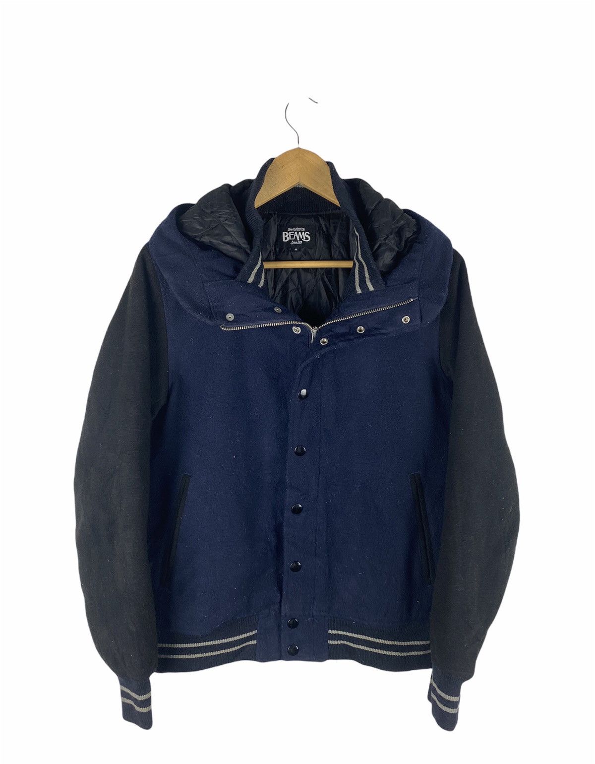 Beams Plus × Japanese Brand Vintage Beams Varsity Hooded Jacket - Navy Blue and Black Size US M / EU 48-50 / 2 - 1 Thumbnail