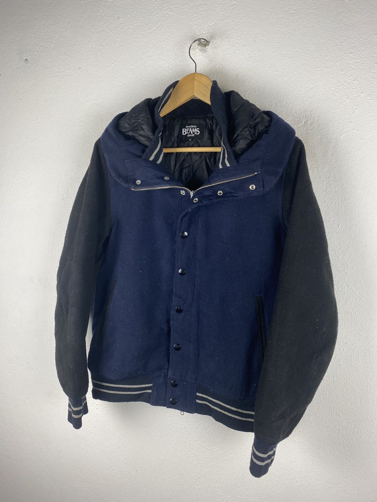 Beams Plus × Japanese Brand Vintage Beams Varsity Hooded Jacket - Navy Blue and Black Size US M / EU 48-50 / 2 - 5 Thumbnail