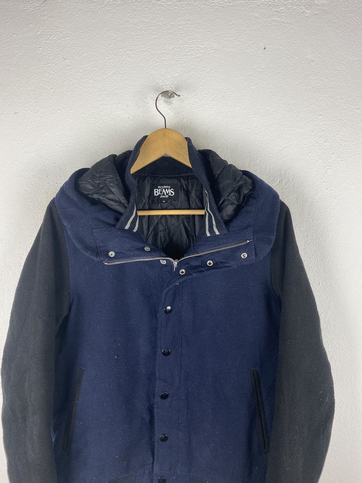 Beams Plus × Japanese Brand Vintage Beams Varsity Hooded Jacket - Navy Blue and Black Size US M / EU 48-50 / 2 - 6 Thumbnail