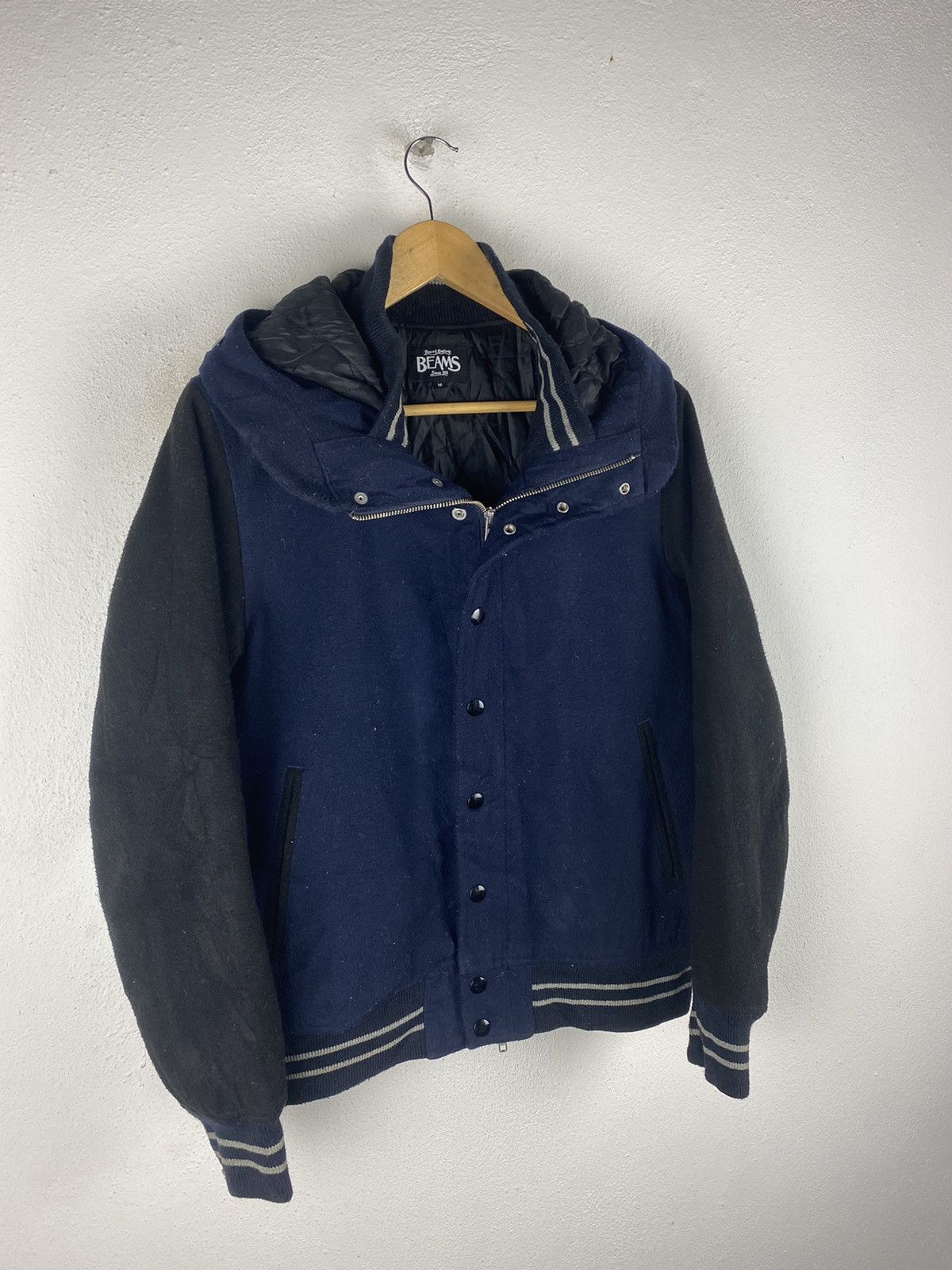 Beams Plus × Japanese Brand Vintage Beams Varsity Hooded Jacket - Navy Blue and Black Size US M / EU 48-50 / 2 - 4 Thumbnail