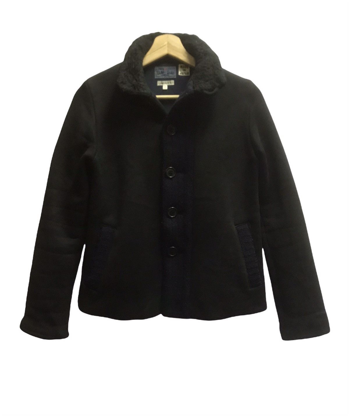 Blue Blue Indigo Mock Neck Buttons Jacket