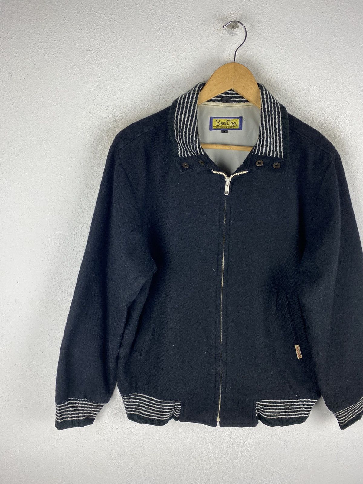 Vintage Vintage BonàTop Wool Bomber Jacket - Striped Collar & Cuffs Size US L / EU 52-54 / 3 - 4 Thumbnail