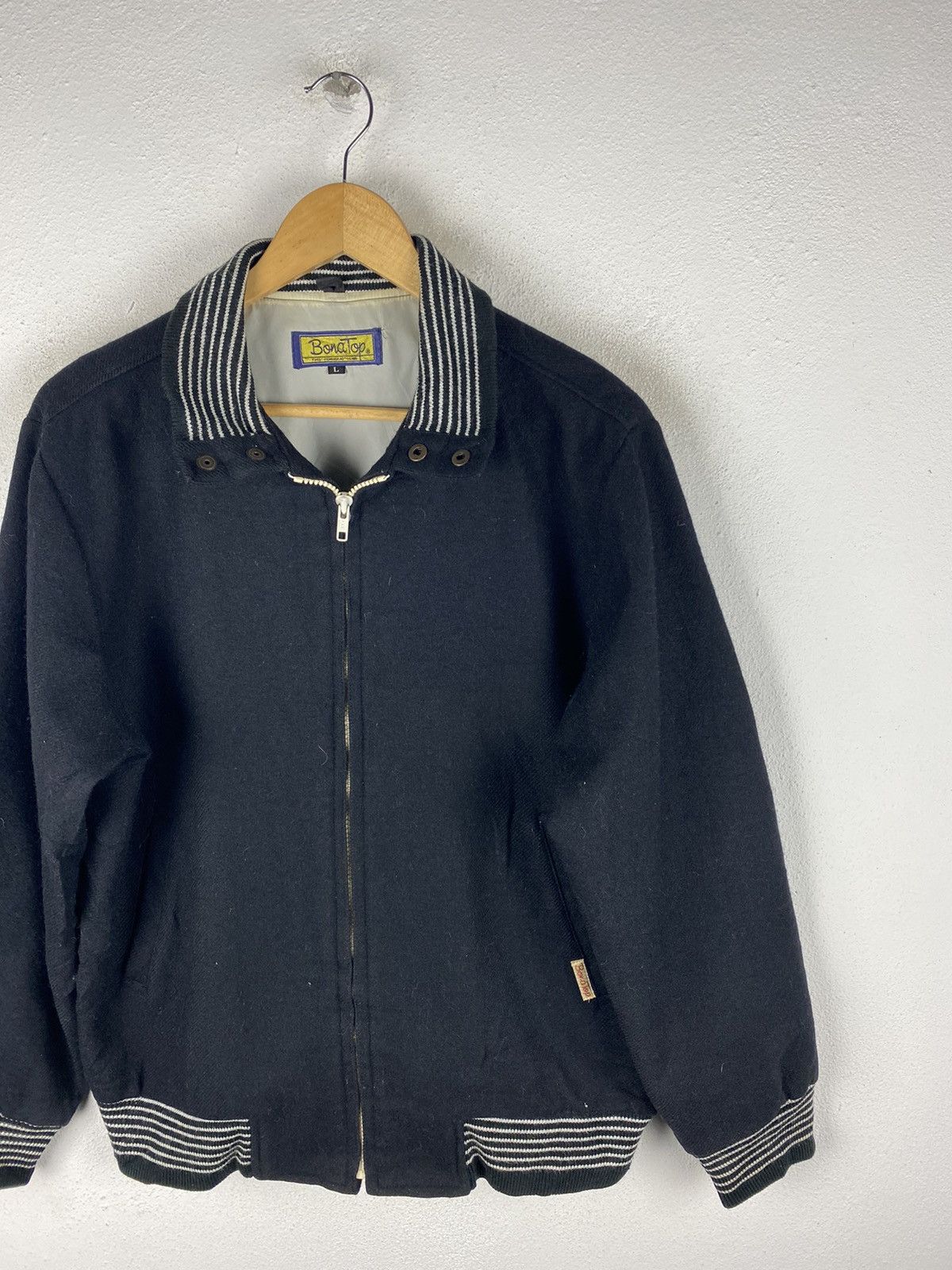 Vintage Vintage BonàTop Wool Bomber Jacket - Striped Collar & Cuffs Size US L / EU 52-54 / 3 - 6 Thumbnail