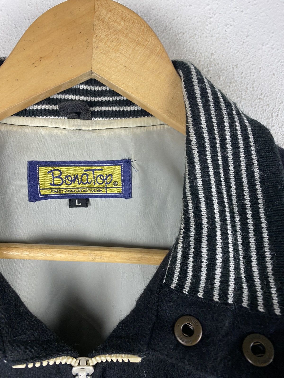 Vintage Vintage BonàTop Wool Bomber Jacket - Striped Collar & Cuffs Size US L / EU 52-54 / 3 - 8 Thumbnail