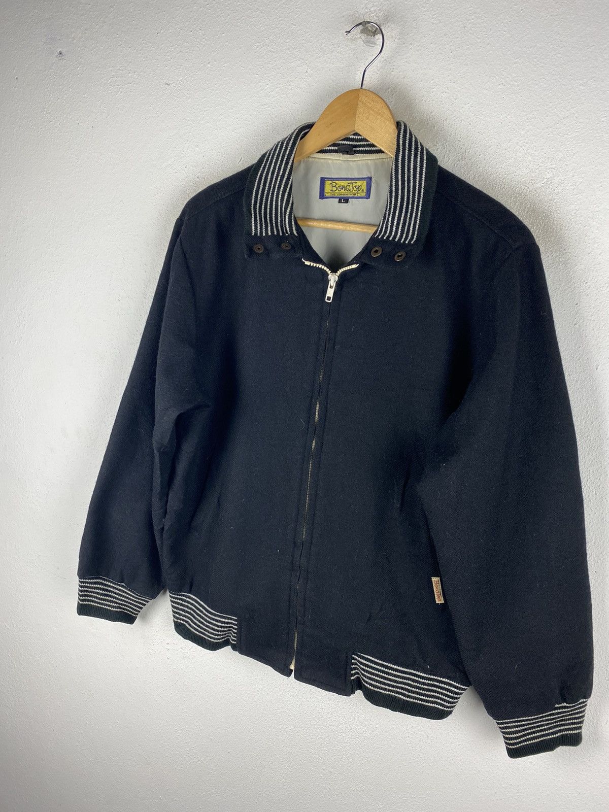 Vintage Vintage BonàTop Wool Bomber Jacket - Striped Collar & Cuffs Size US L / EU 52-54 / 3 - 5 Thumbnail