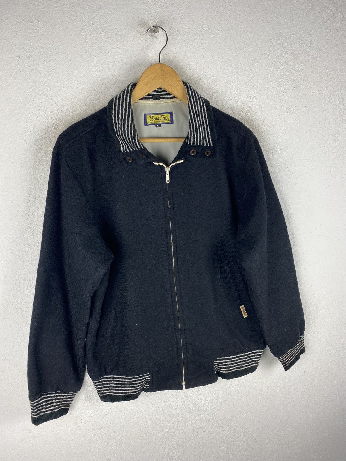 Vintage Vintage BonàTop Wool Bomber Jacket - Striped Collar & Cuffs Size US L / EU 52-54 / 3 - 3 Thumbnail