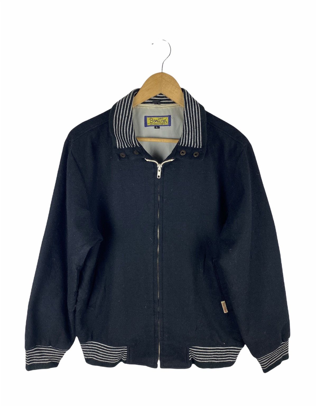 Vintage Vintage BonàTop Wool Bomber Jacket - Striped Collar & Cuffs Size US L / EU 52-54 / 3 - 1 Thumbnail