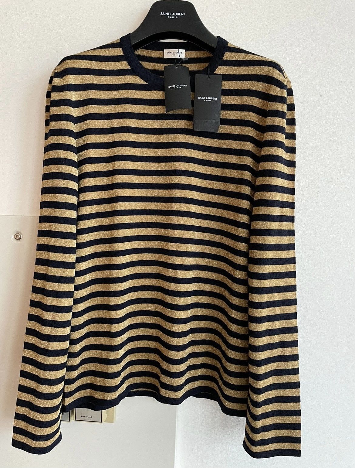 Hedi Slimane × Saint Laurent Paris × Yves Saint Laurent Timothée Chalamet Limited Edition Gold Knit Runway Crewneck Size US L / EU 52-54 / 3 - 5 Thumbnail