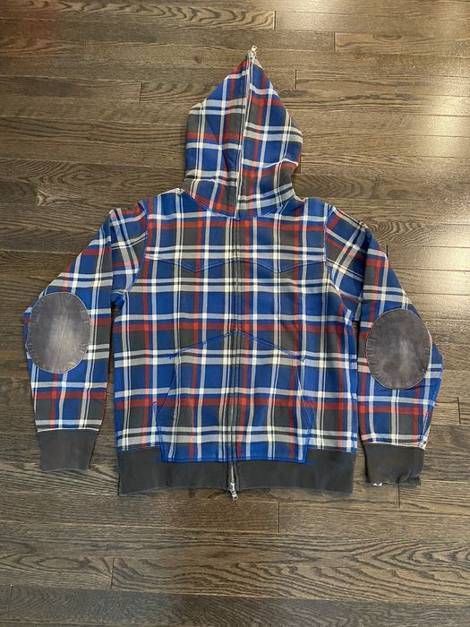 Bape Bape Full Zip Hoodie Plaid Cut and Sew Patchwork Burberry