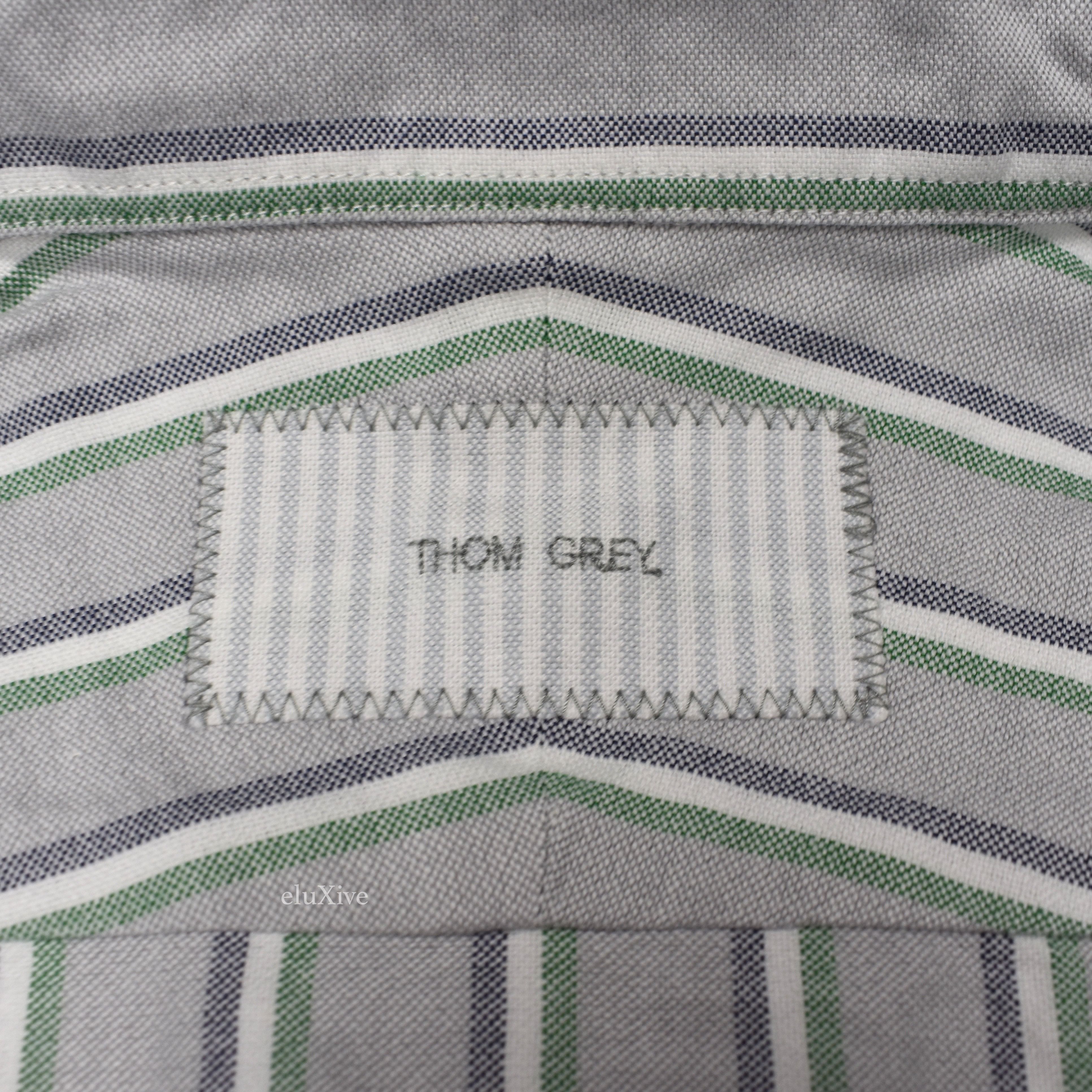 Thom Browne Thom Grey Logo Stripe Oxford Shirt NWT Size US XL / EU 56 / 4 - 4 Thumbnail