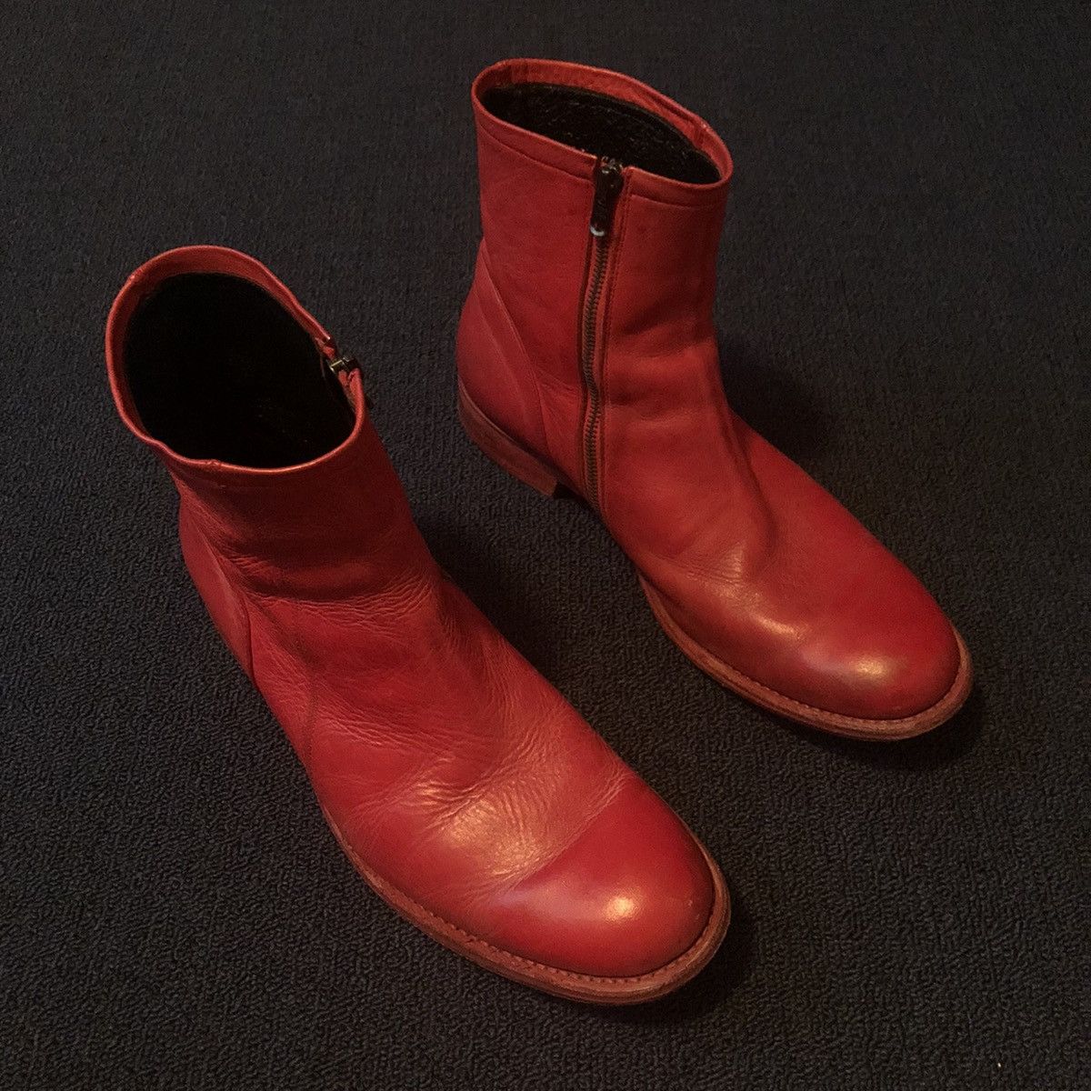 Number (N)ine Rare Number Nine Red Cowhide Leather Zip Up Boots SS05 ...