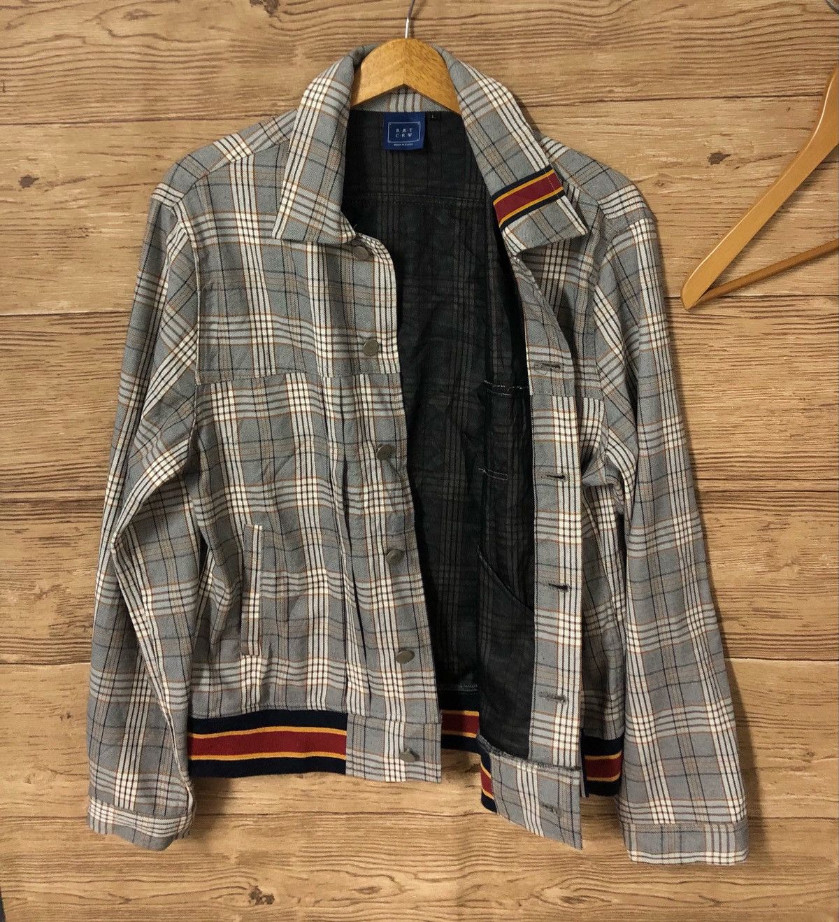 Vintage Denim Jacket Trucker M Tartan Plaid Nova Check