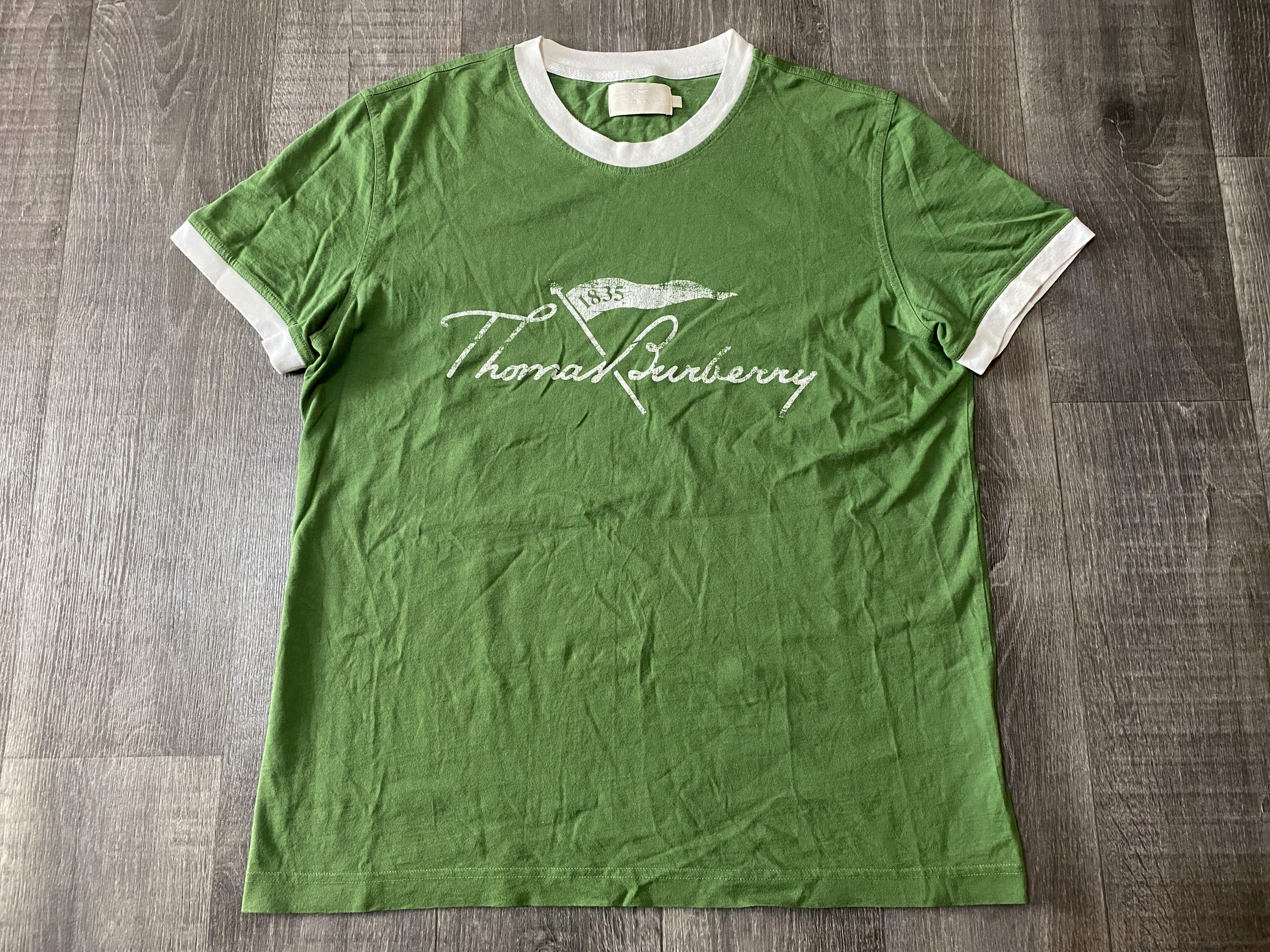 Burberry Thomas Burberry Big Logo Green Cotton Casual T-shirt Size US XXL / EU 58 / 5 - 2 Thumbnail