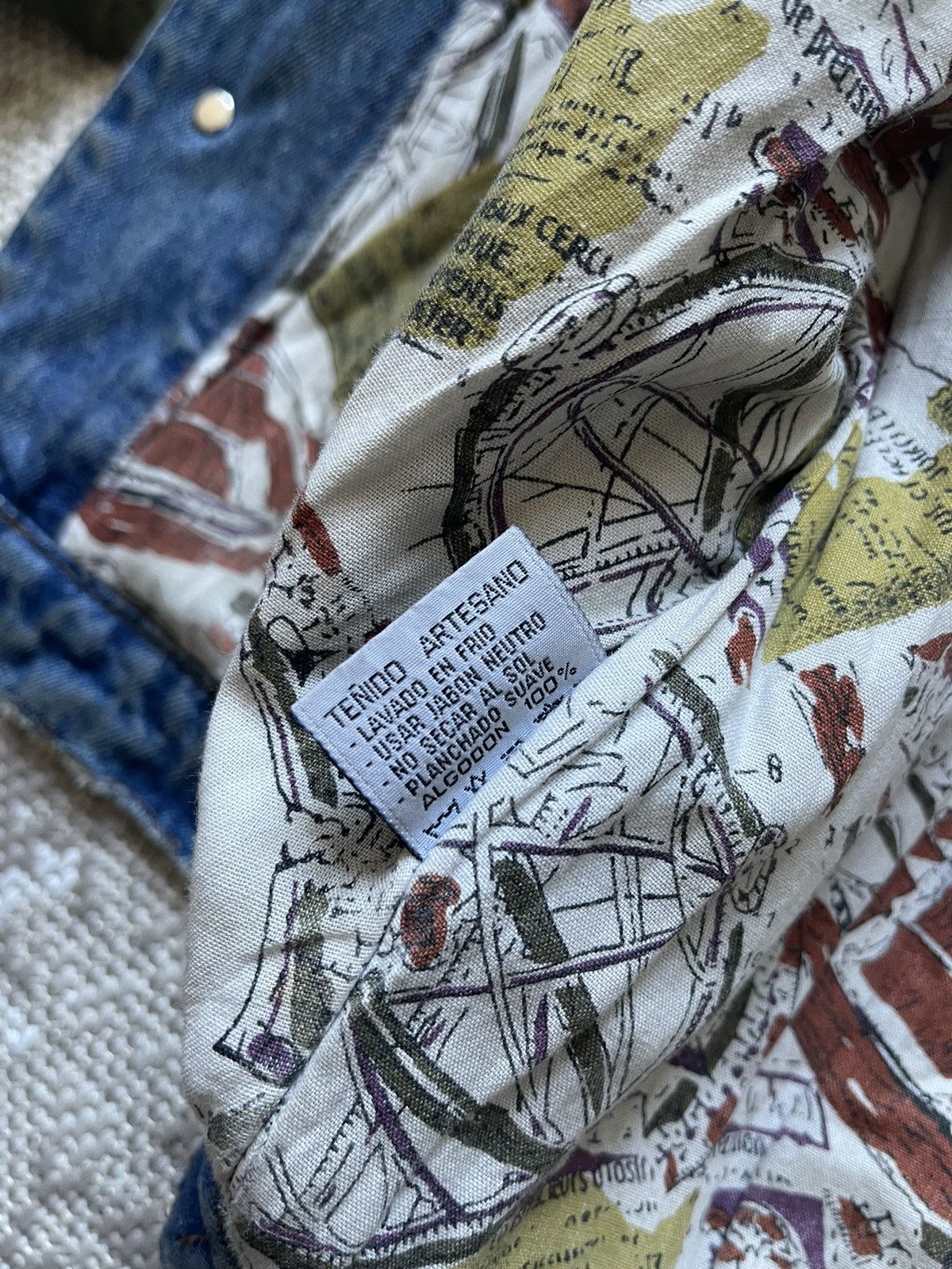 RARE Vintage Denim Bomber Jacket with Green Sleeves