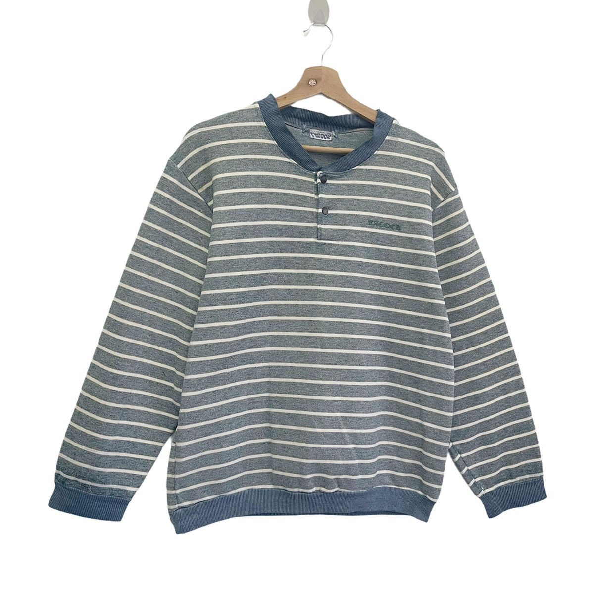 Vintage Vintage 90s Stripe Button Up Crewneck Sweatshirt Size M Size US M / EU 48-50 / 2 - 2 Thumbnail