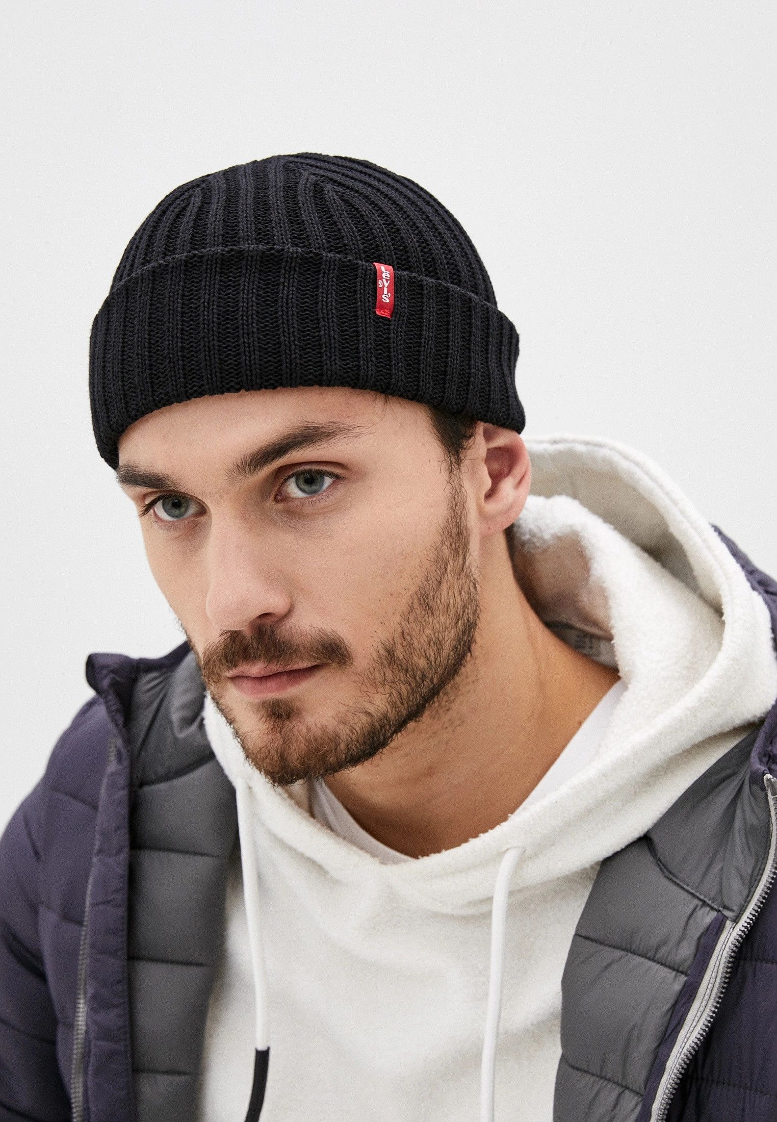 Levi s Short Fisherman Cuff Beanie Cap Black Winter Hat Grailed