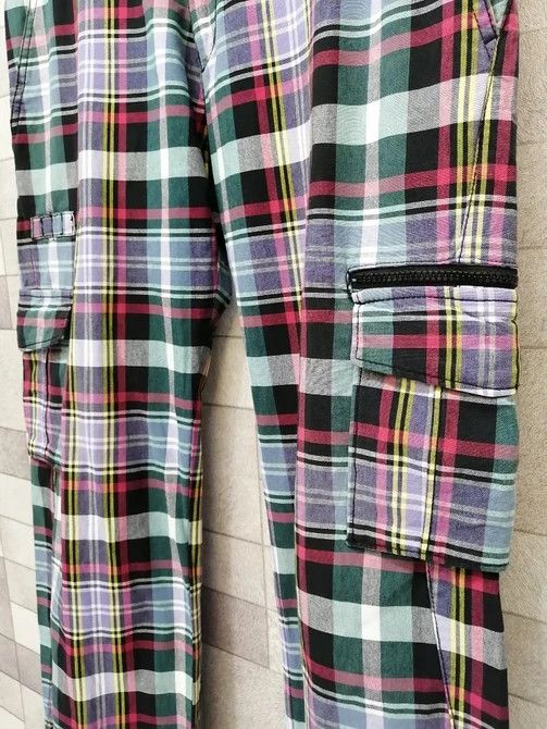 Designer × Japanese Brand 💥KISS MARK Golf Cargo Multicolor Funky Tartan Pants Size US 33 - 2 Thumbnail