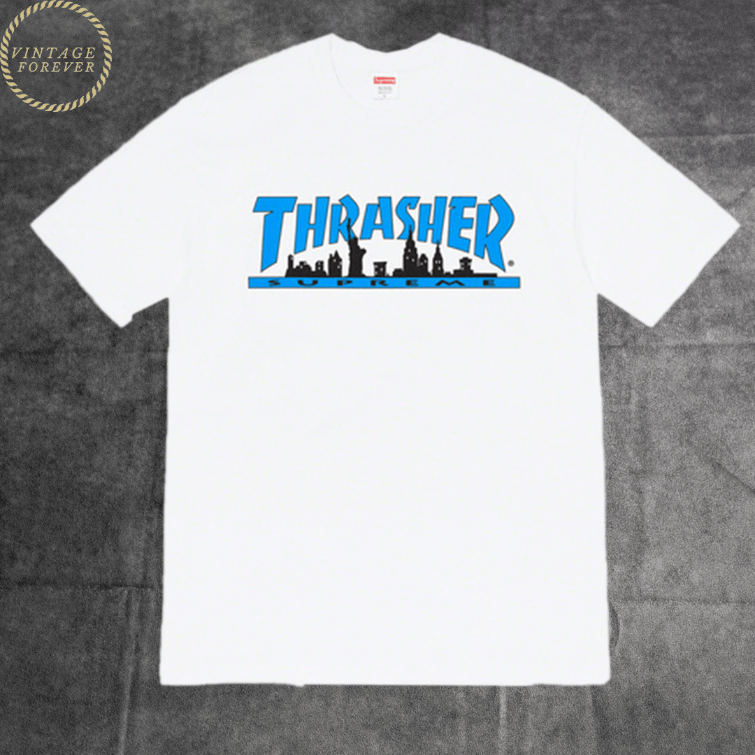 Supreme Supreme X Thrasher Skyline Tee White / Blue | Grailed