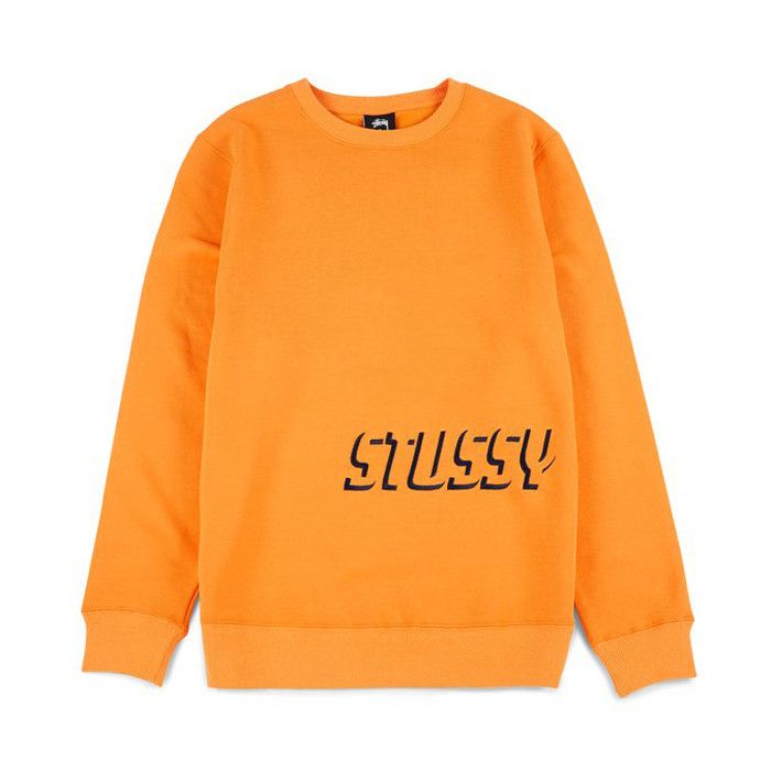 Stussy STUSSY SHADOW APPLIQUE LOGO ORANGE CREWNECK BOX SWEATSHIRT | Grailed