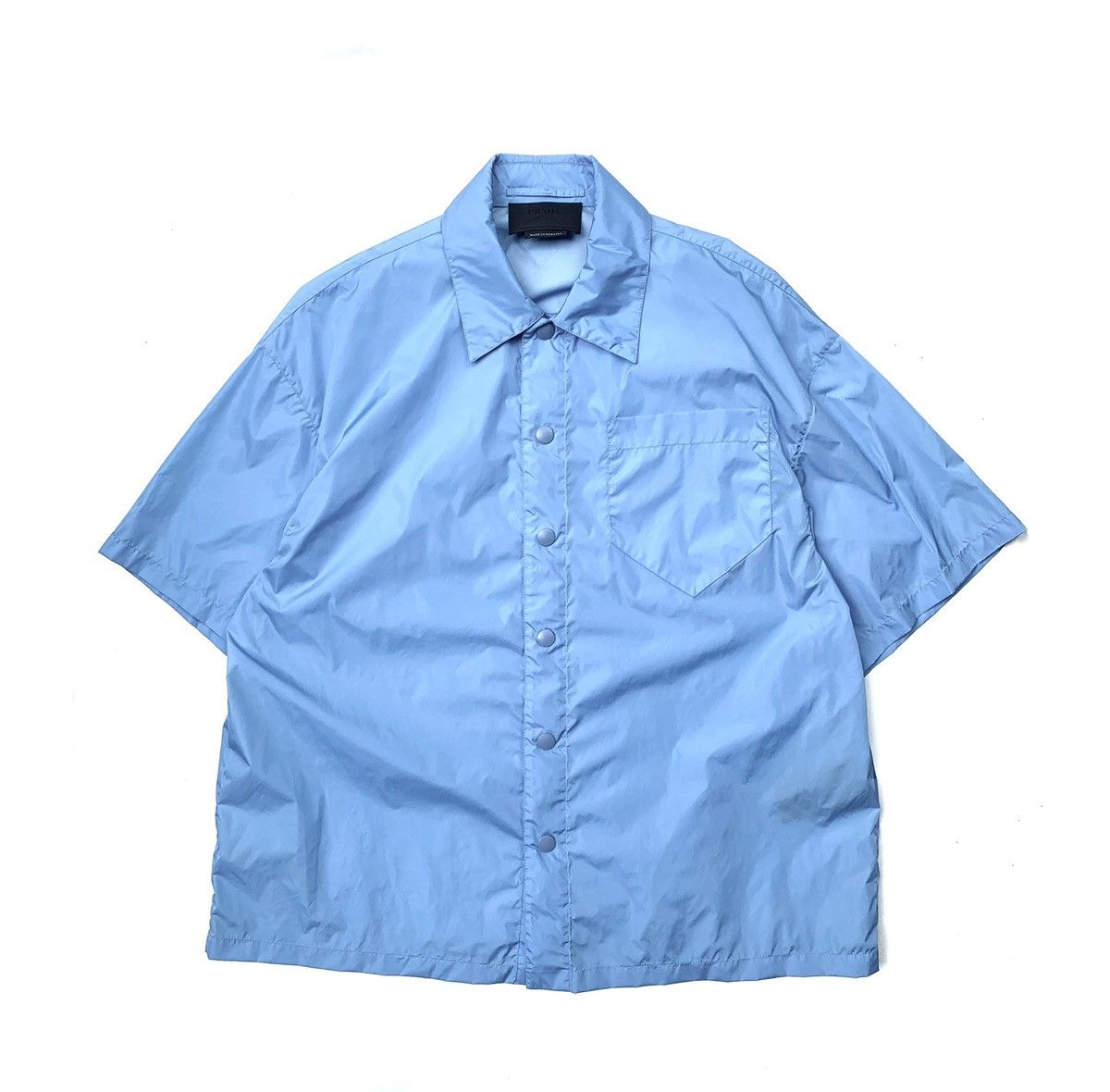 PRADA blue snap button shirt sleeved nylon shirt - M/L