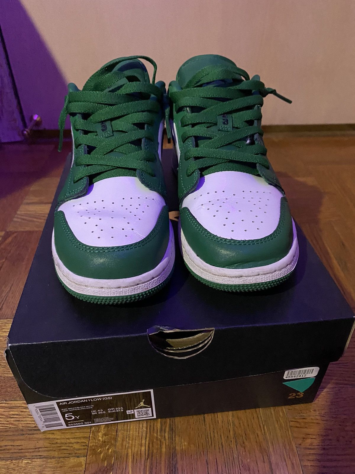 image of Air Jordan 1 Pine Green Low Shoes, Men's (Size 5)