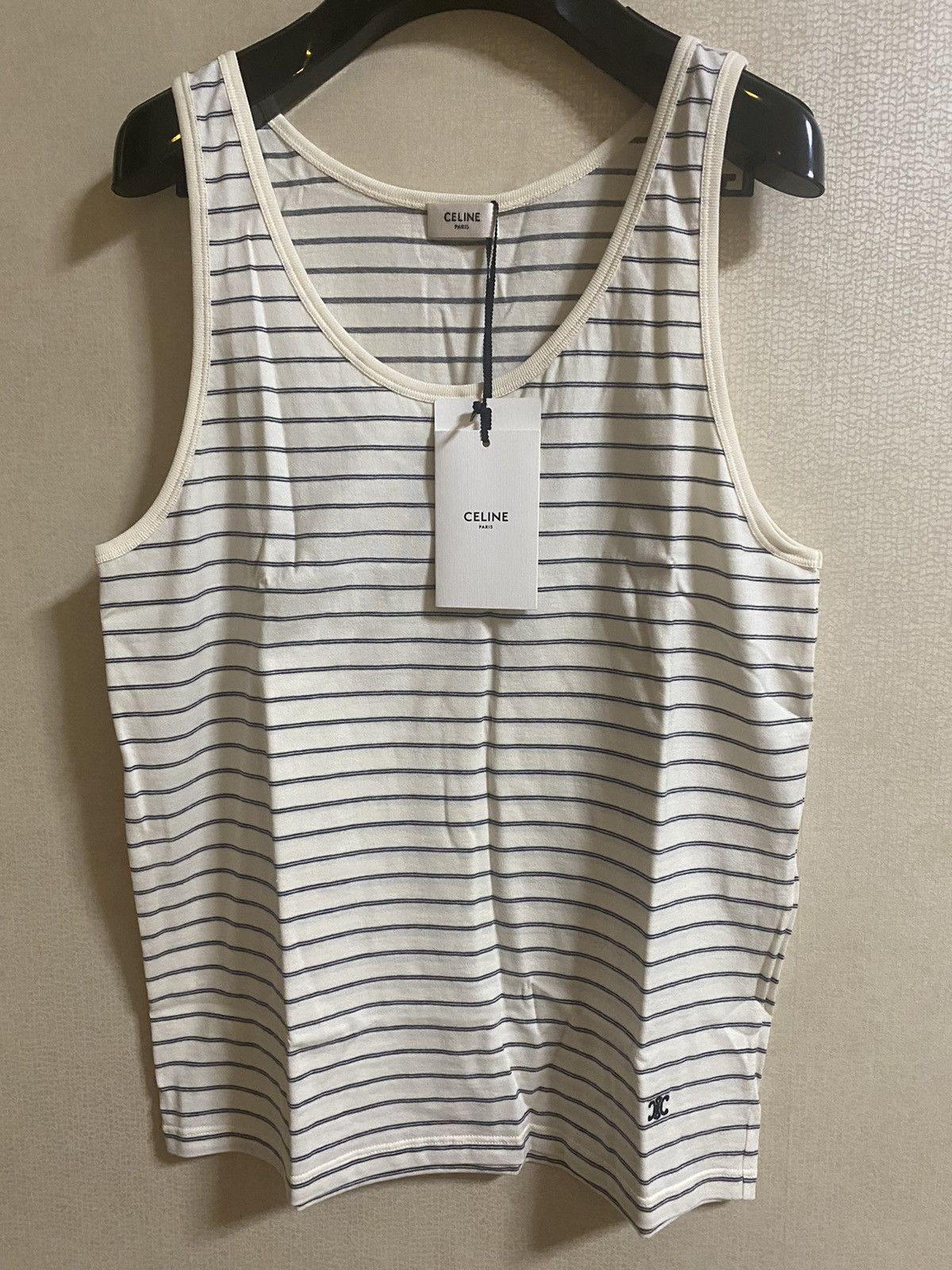 tank top in embroidered striped cotton